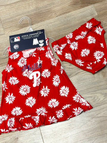 Phillies Baby Girl Two Piece Hop Skip Floral Dress Creeper Set