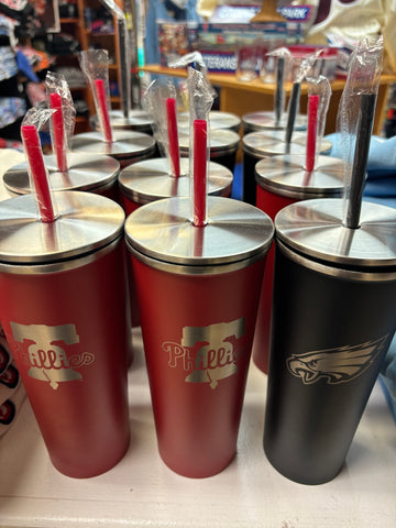 Philly eagles 24oz skinny tumbler with straw