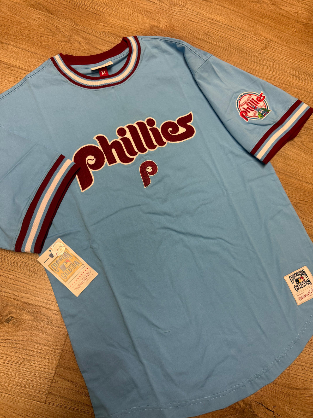 Men's Mitchell & Ness Light Blue Philadelphia Phillies Wild Pitch Ringer T-Shirt Size: Medium