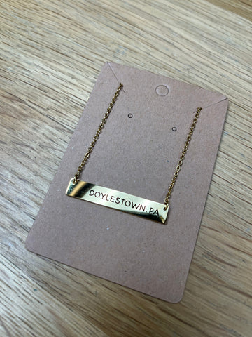 Doylestown Engraved Bar Gold necklace