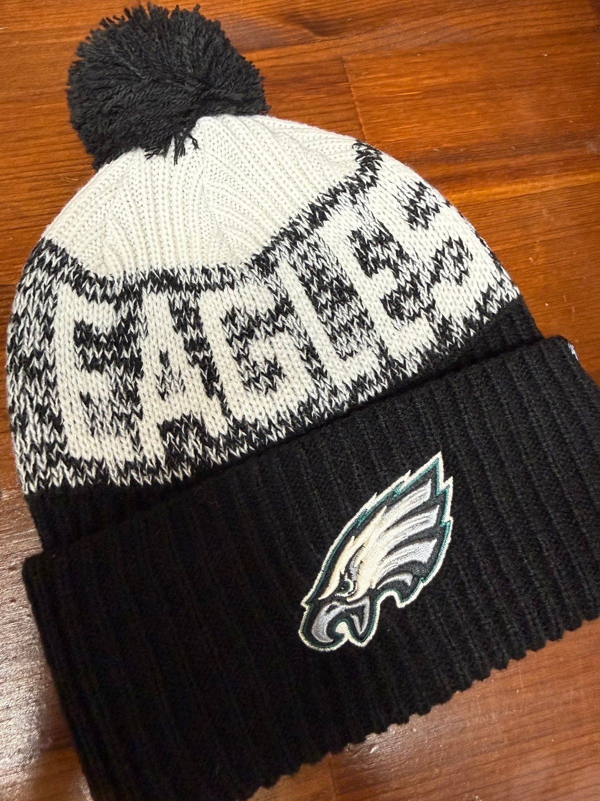 Eagles Black Bone Chill Cuff Knit Pom Hat
