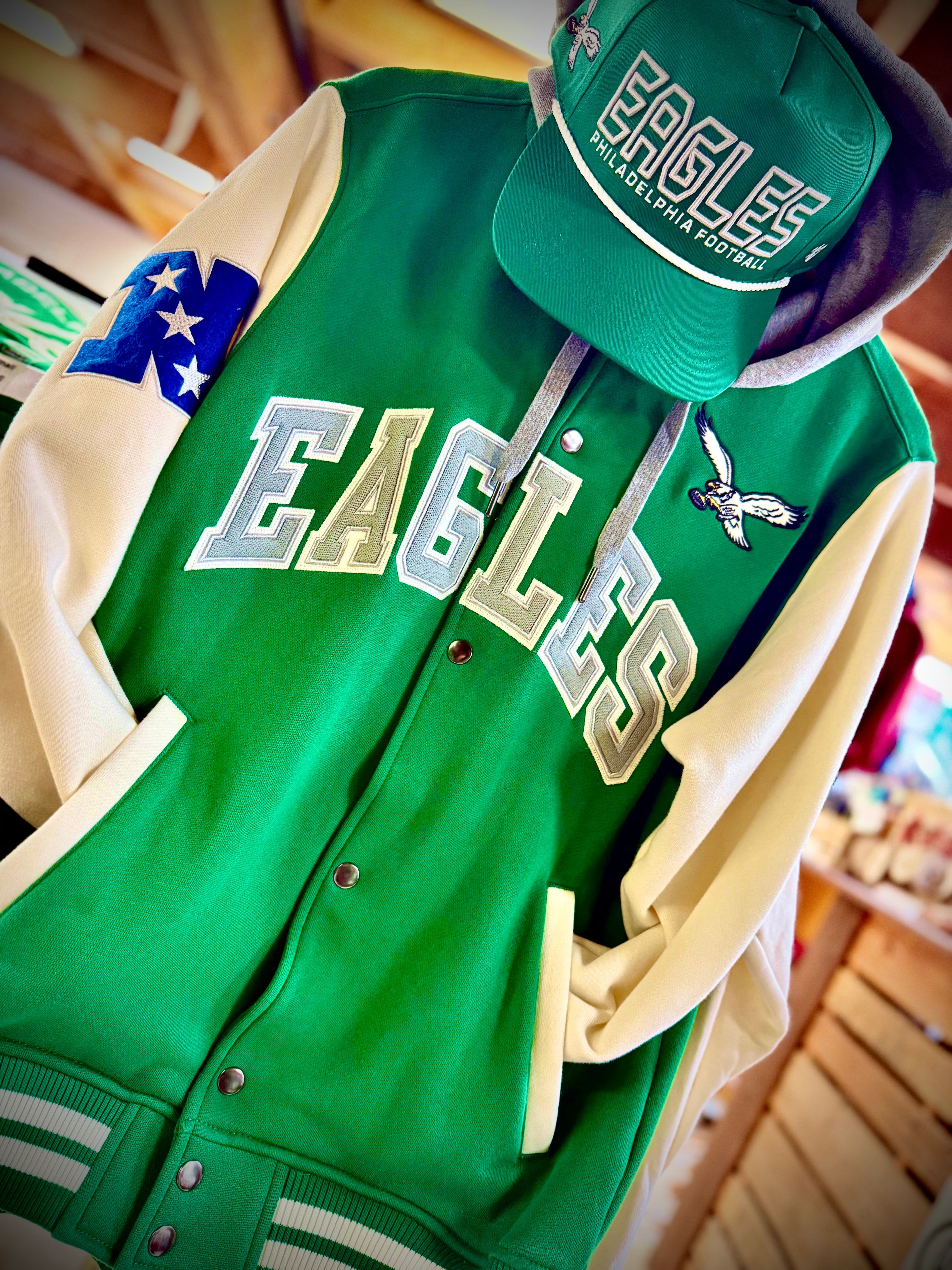 Eagles Courtside Fleece Button Down Hoodie Jacket