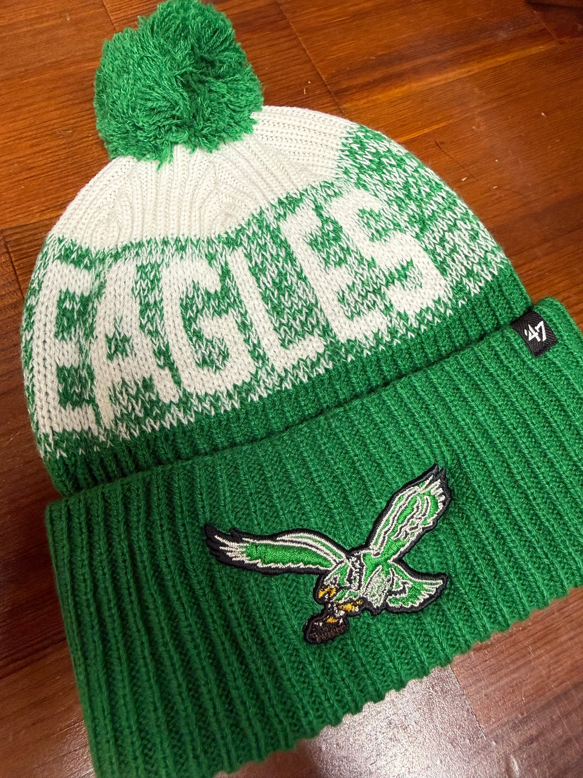 Eagles Kelly Bone Chill Cuff Knit Pom Hat