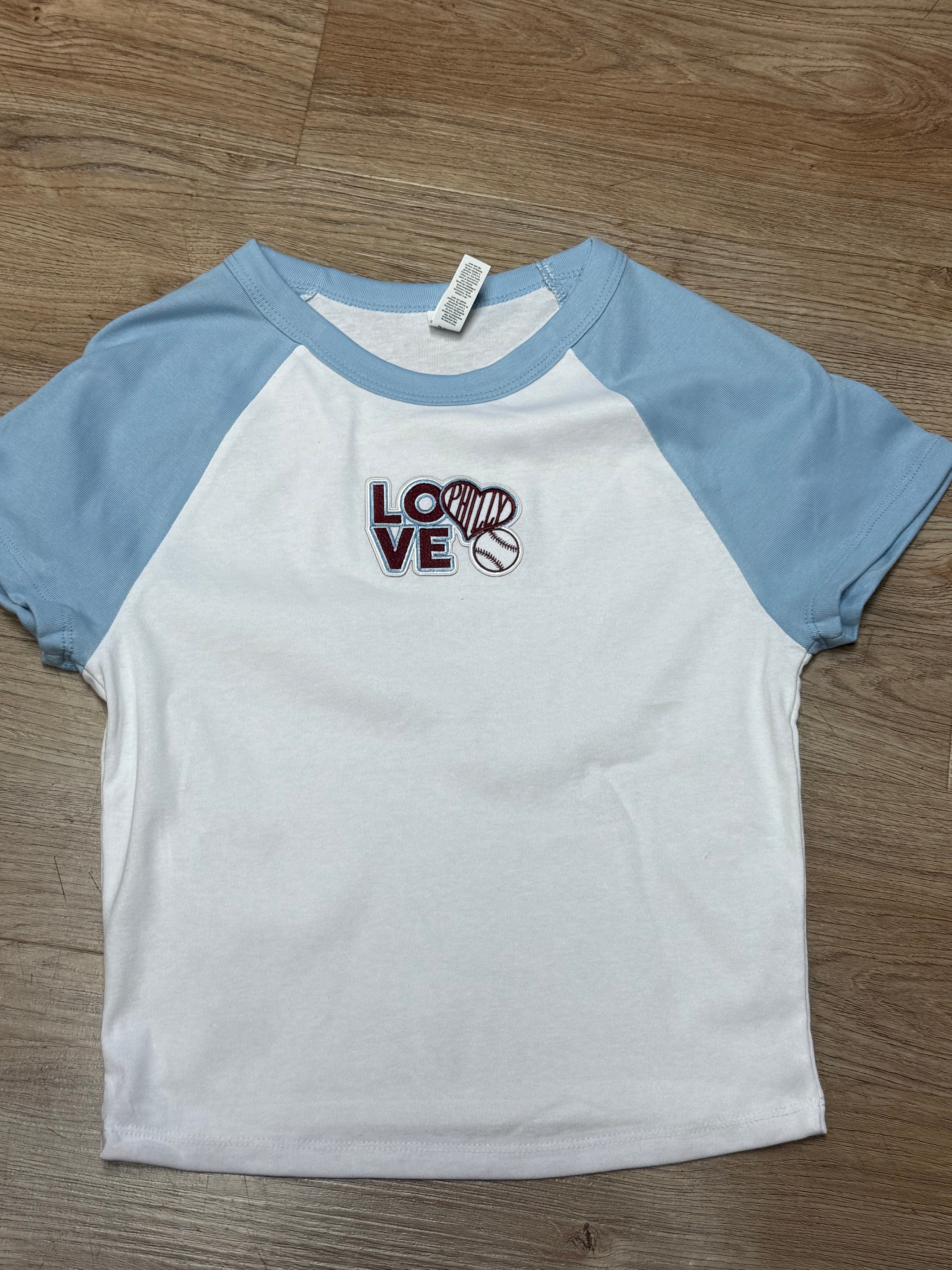 Philly love baby doll raglan tee