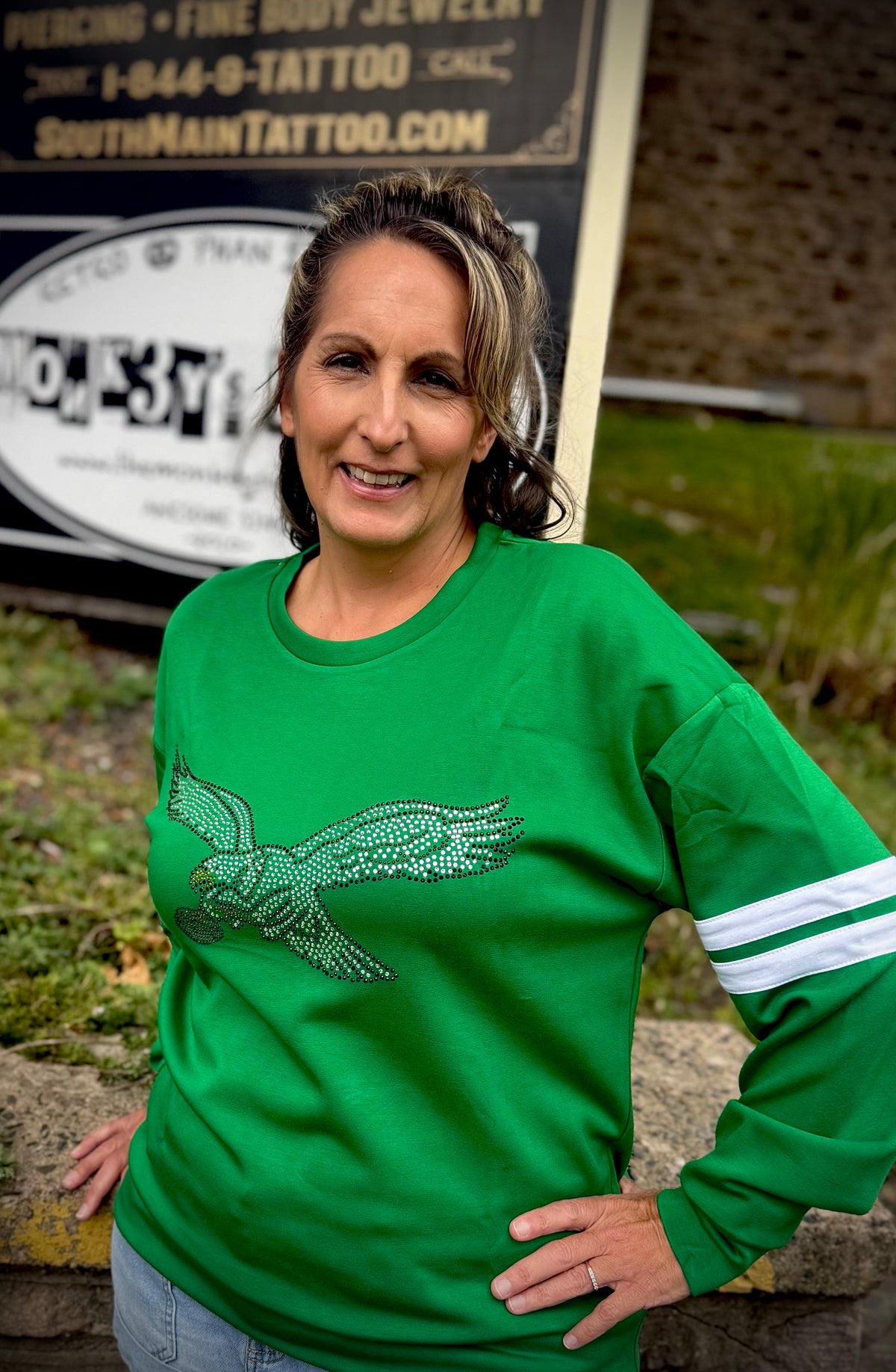 Ladies Eagles Terez Gemstone Logo Crew Sweatshirt