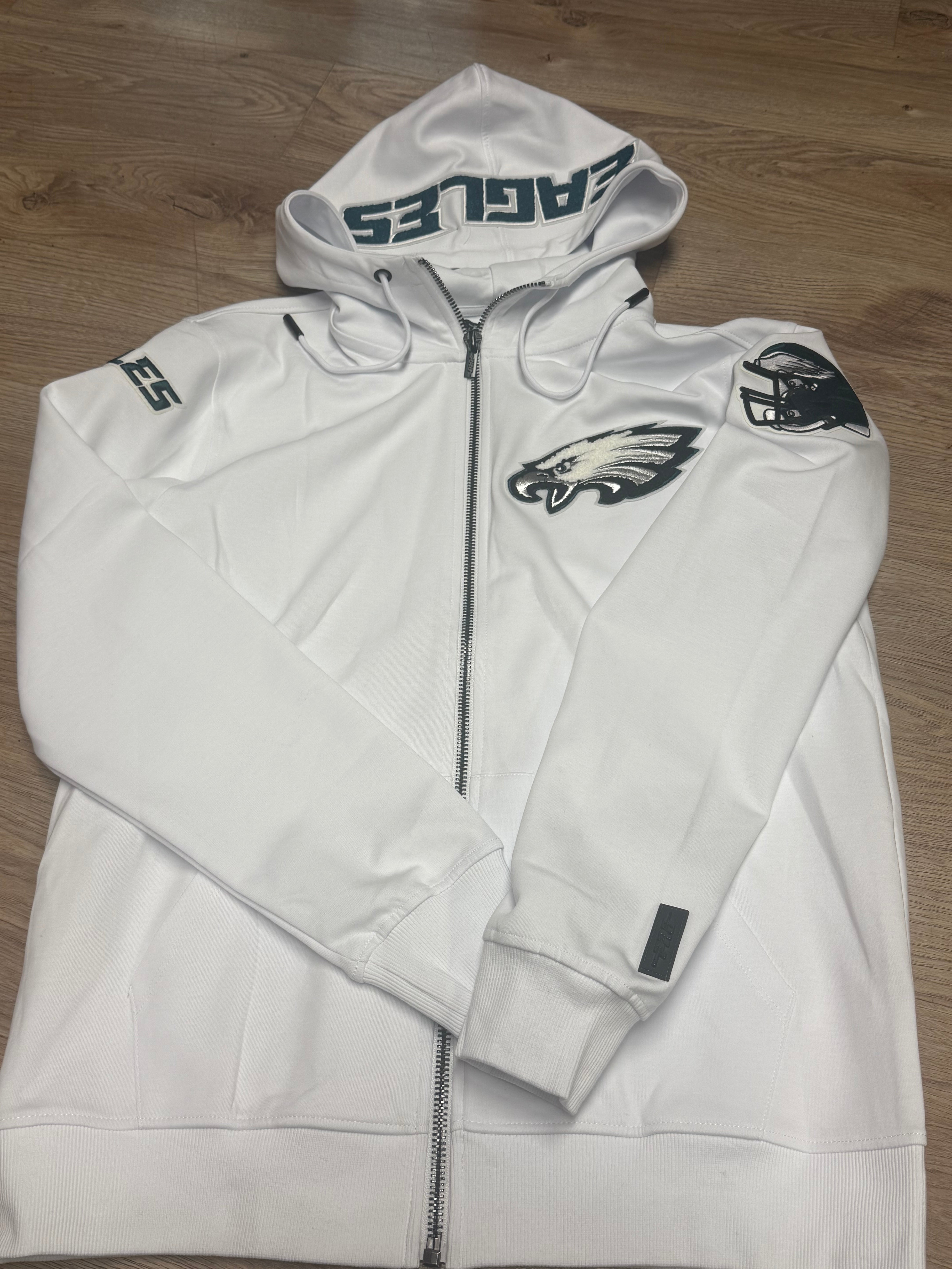 Eagles White full zip patch work Pro Standard hoody