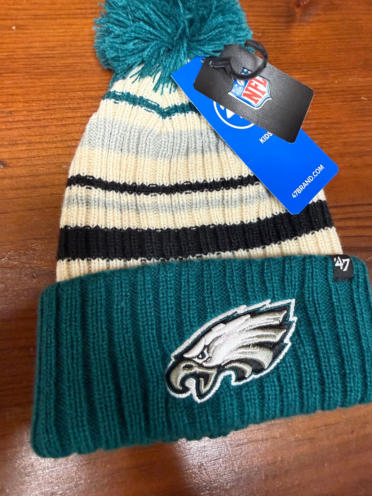 Little Kids Eagles Natural Snow Fort Cuffed Knit Pom Hat