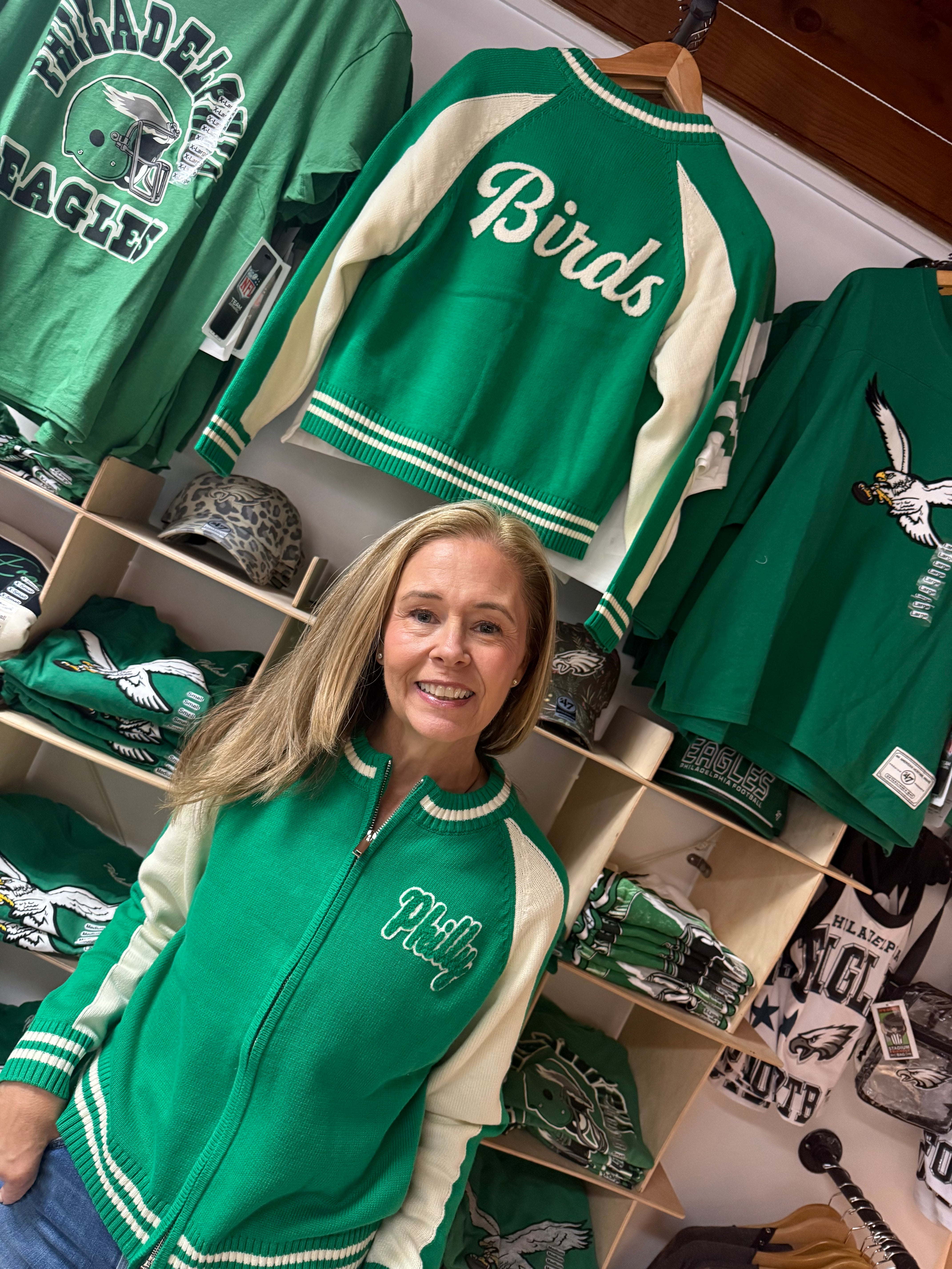 Philly Birds Kelly Green Varsity Ladies Zip Sweater Jacket