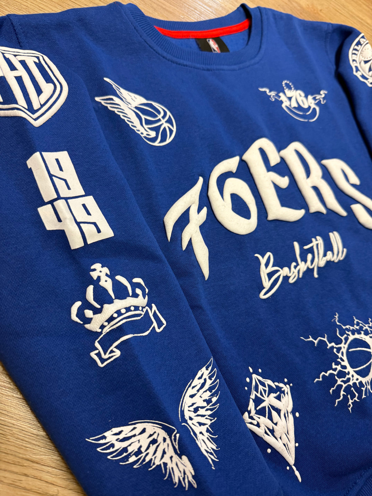 Kids Sixers Over the Top Puff Crew Sweatshirt