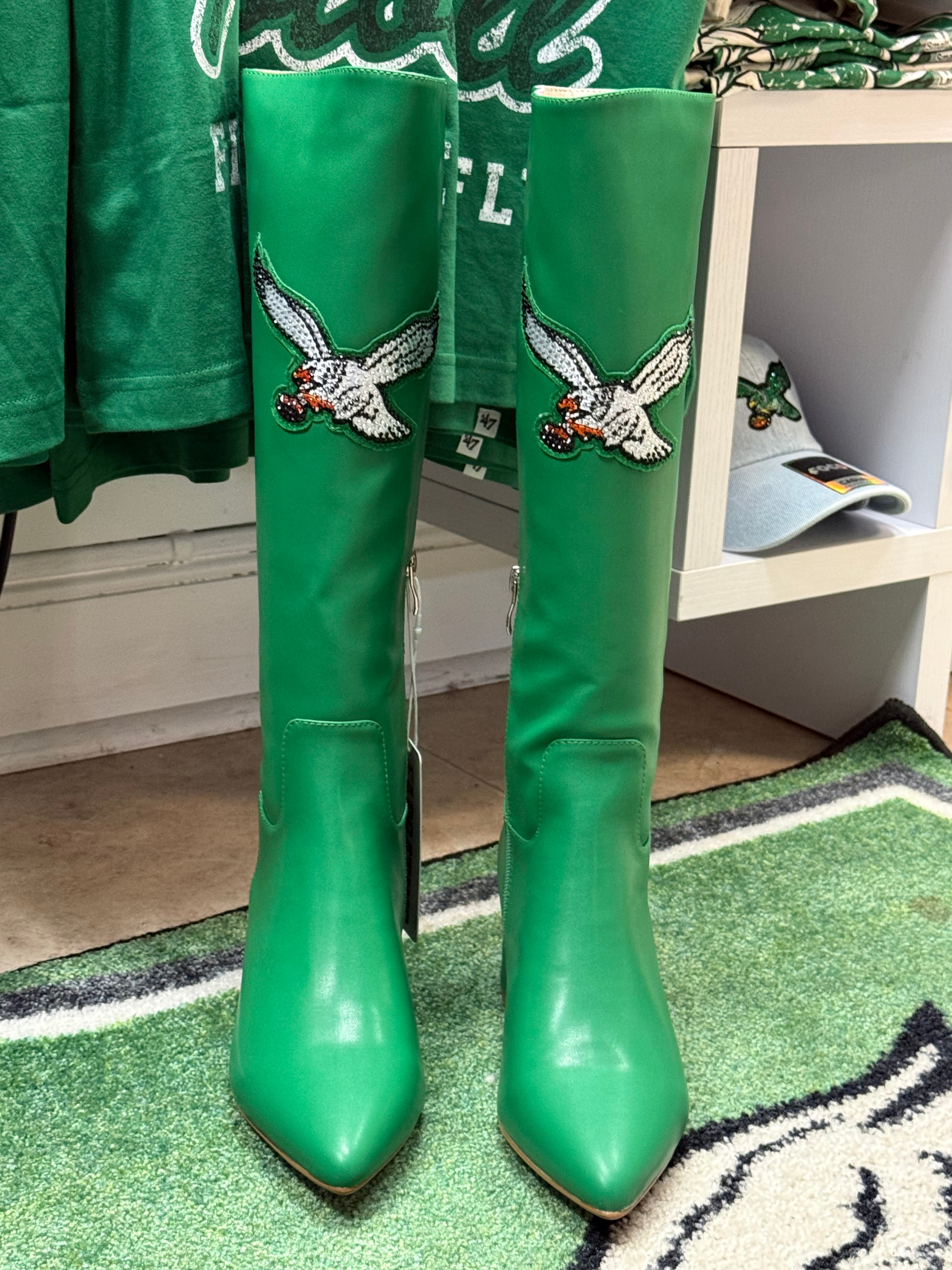 Kelly green vegan leather Retro Eagle high boots