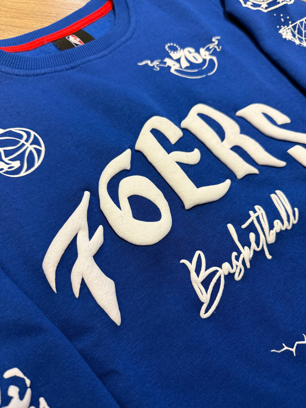 Kids Sixers Over the Top Puff Crew Sweatshirt
