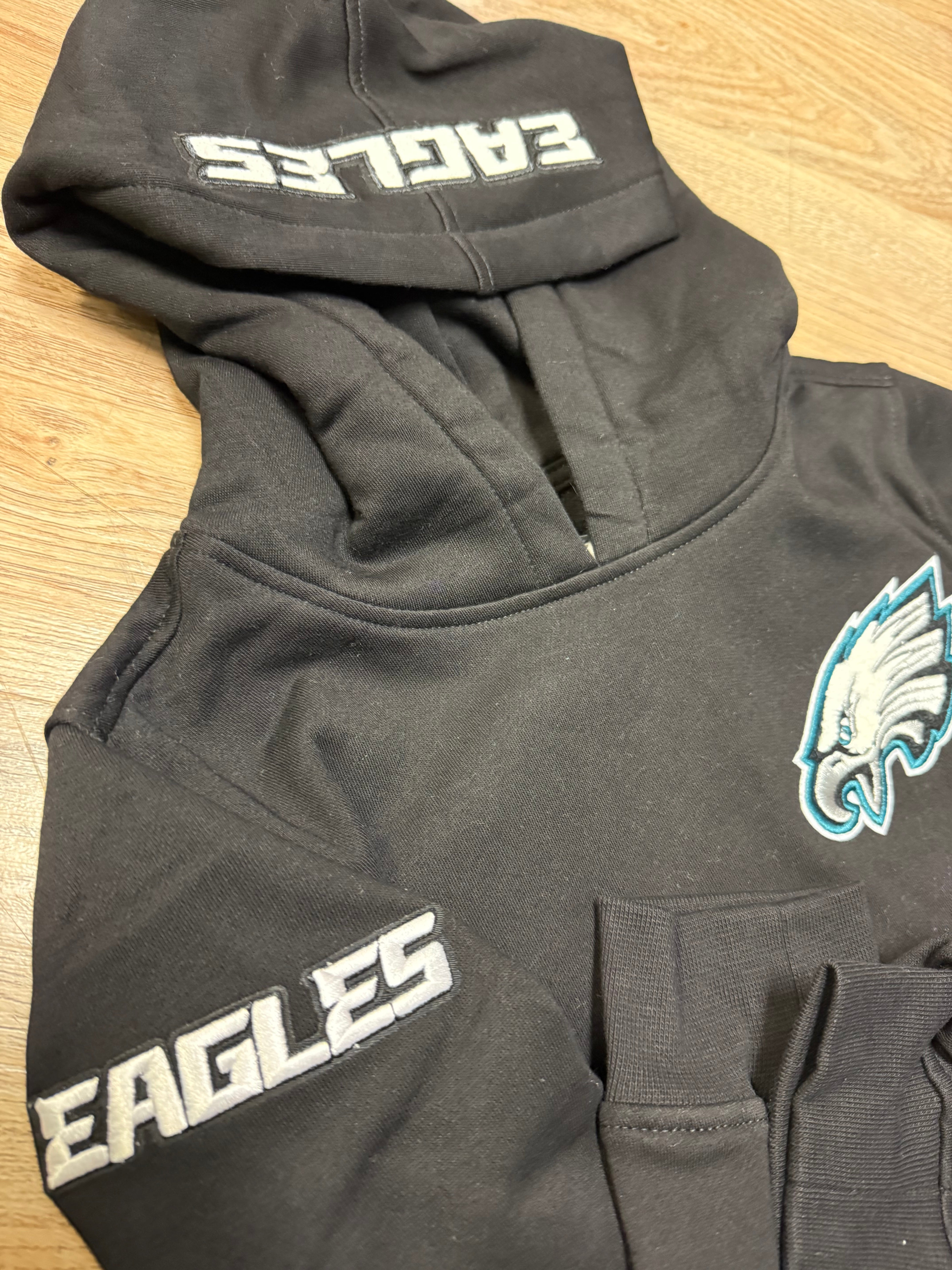 Eagles Kids Black Fleece Pull Over Embroidered Hoody