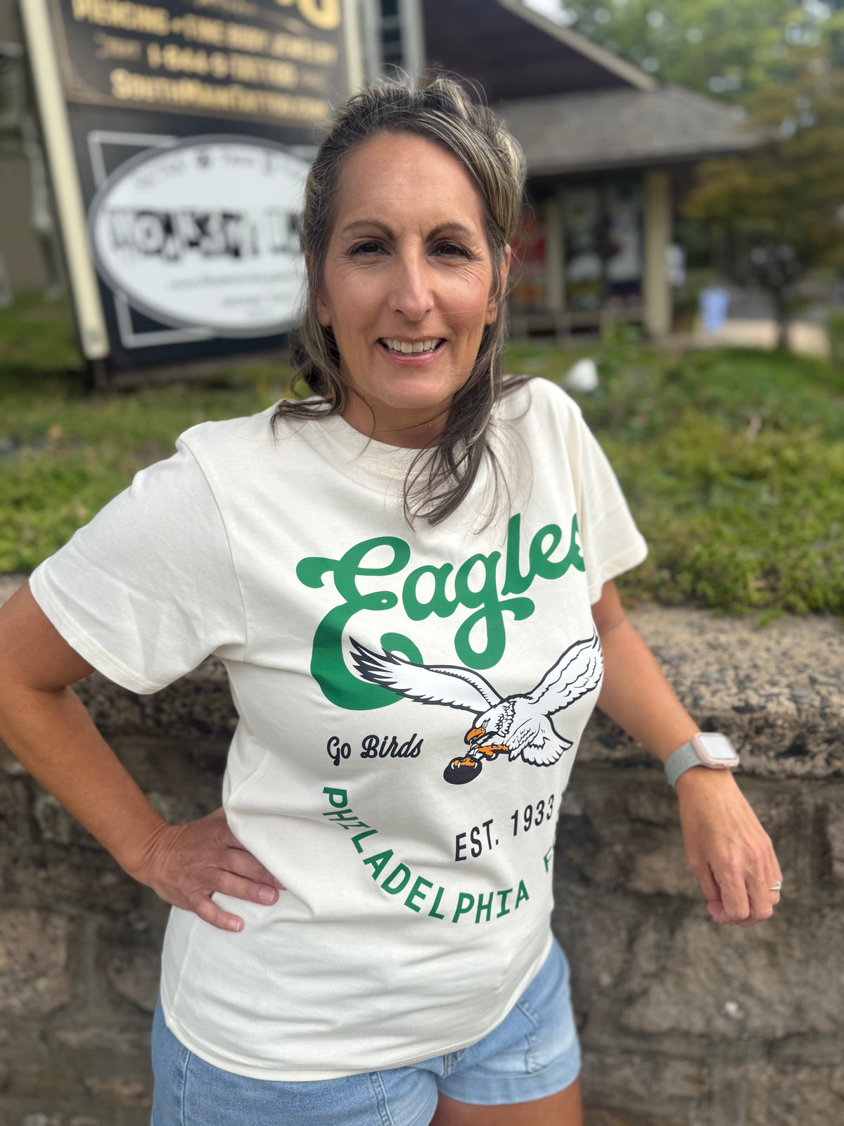 Ladies Eagles Classic Throwback Cotton Blend Crew Neck