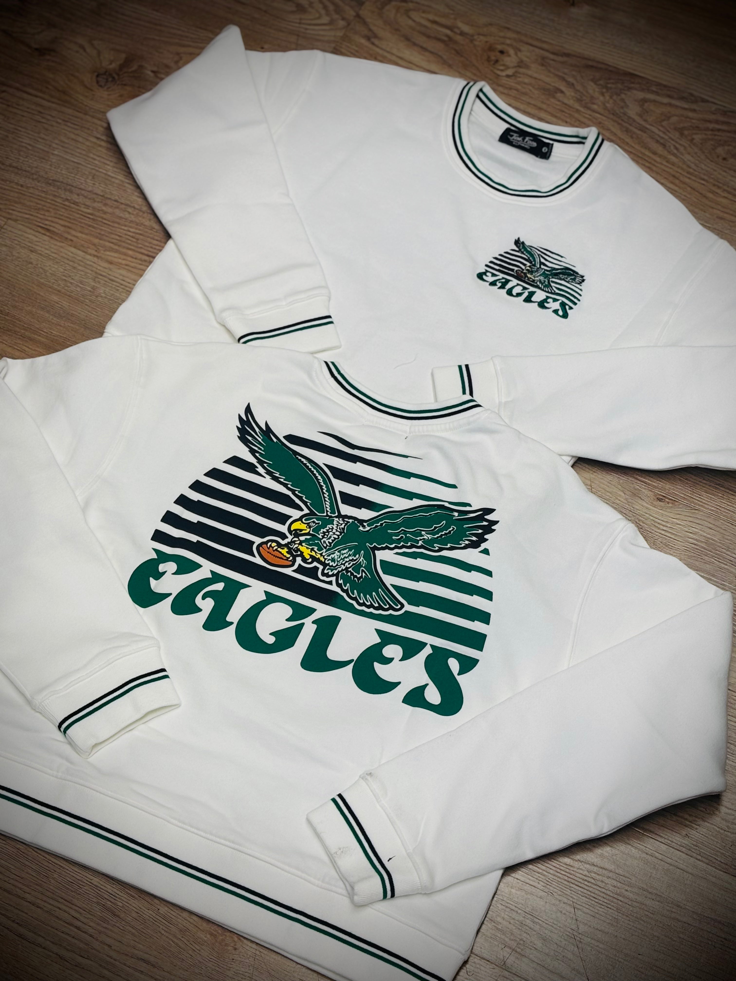 Ladies Eagles Vintage White Striped Rib fleece