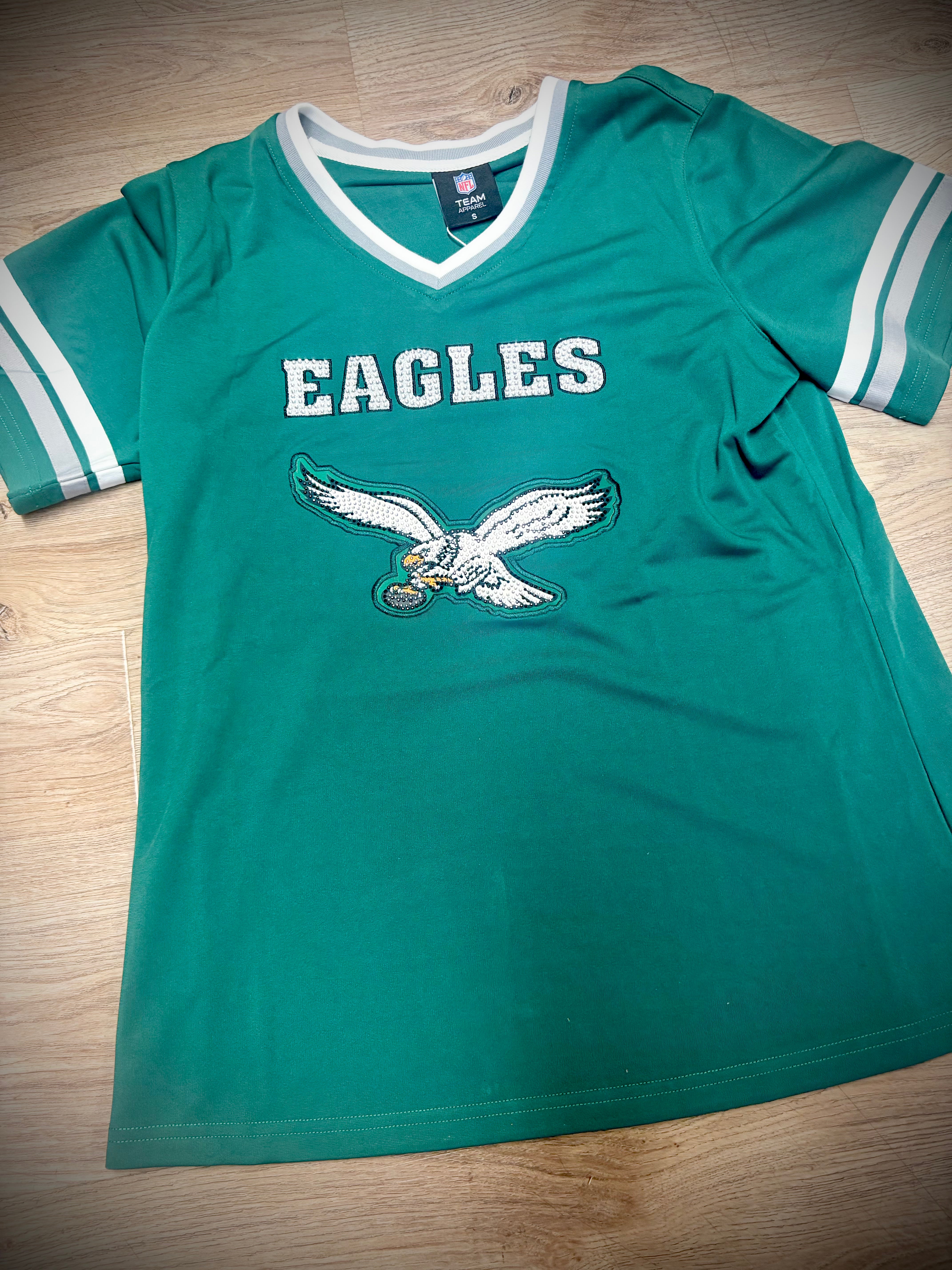 Ladies Eagles Crystal Bling V neck Jersey Top