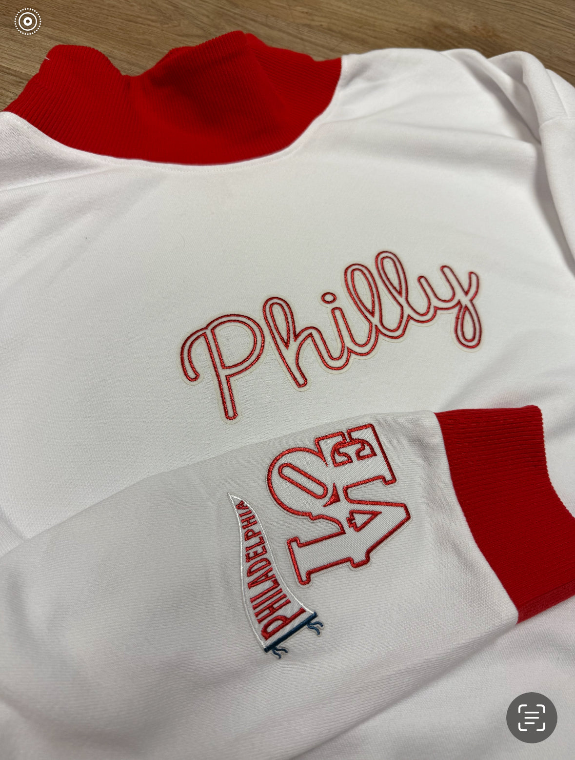 Ladies Philly Red/White Mock Neck