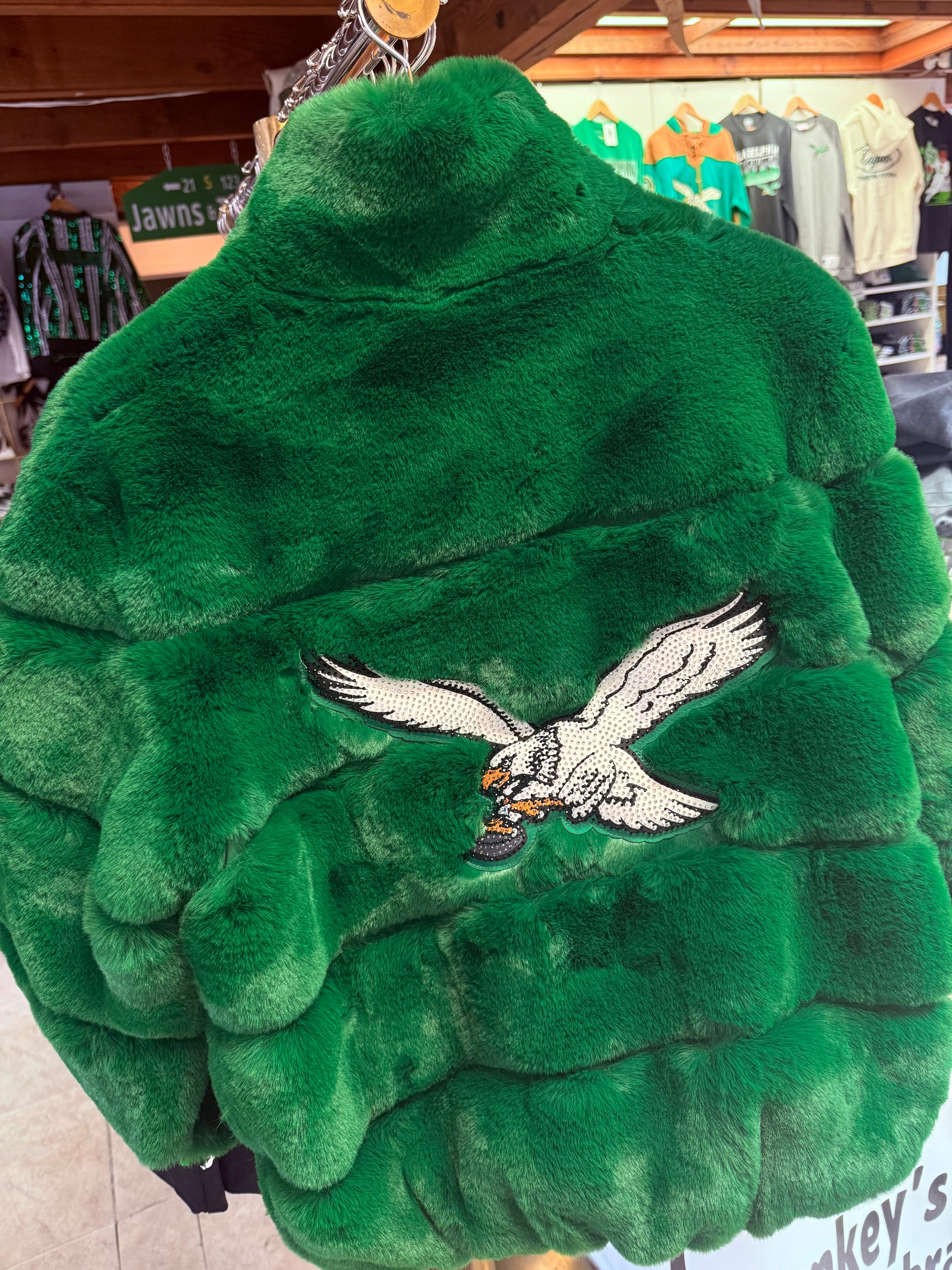 Ladies Eagles Cuce Bling Faux Fur Coat