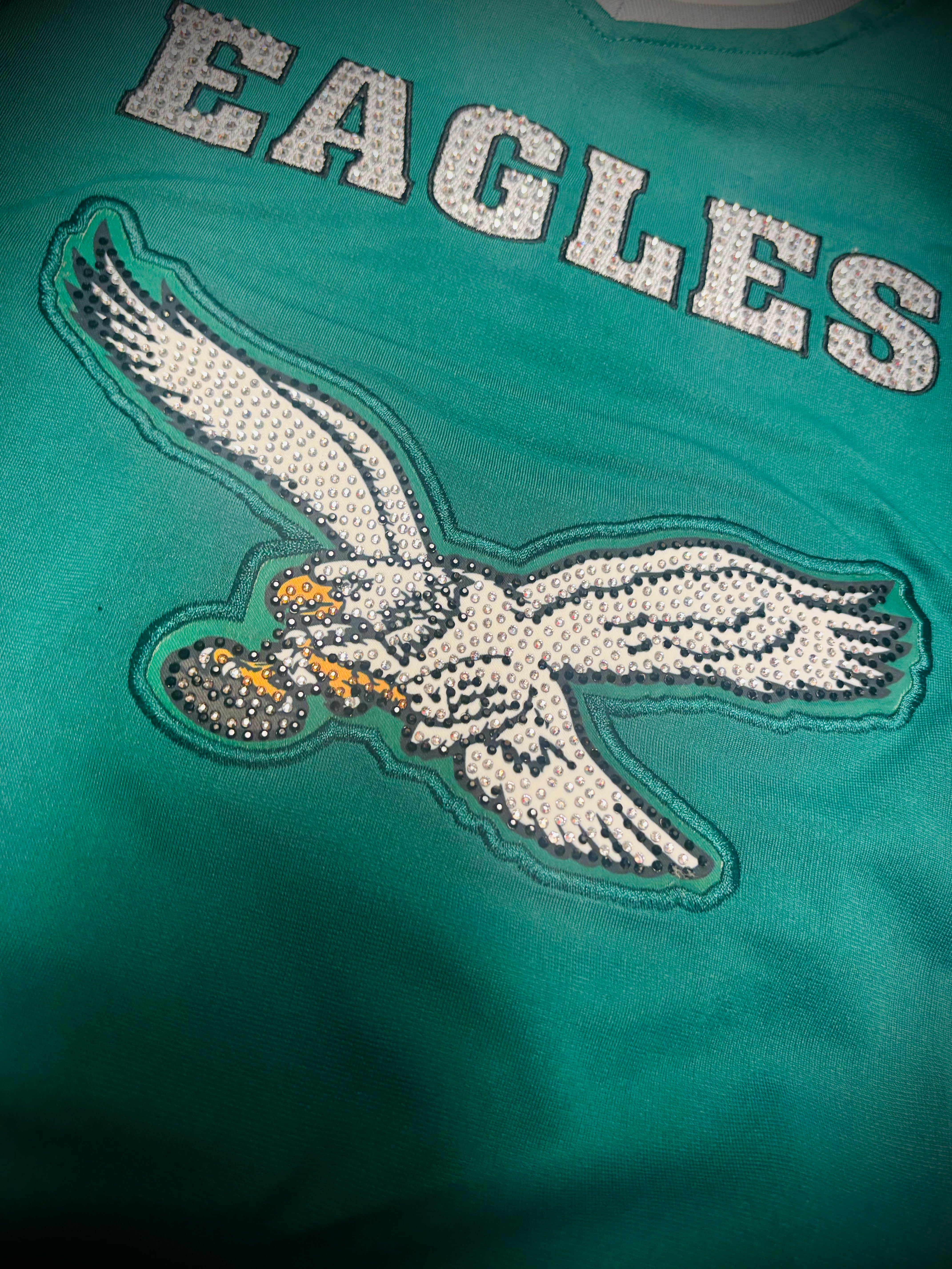 Ladies Eagles Crystal Bling V neck Jersey Top