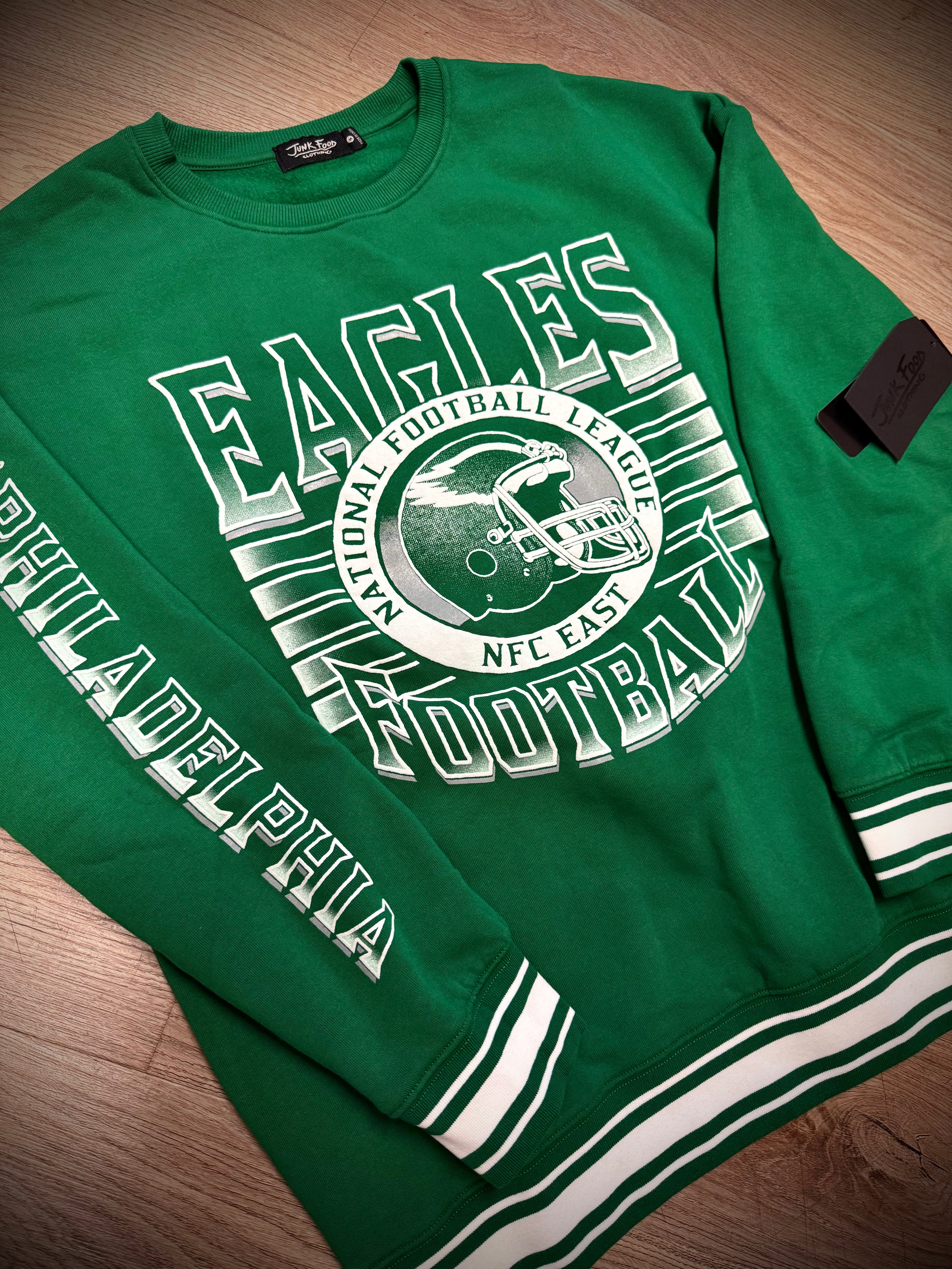 Eagles Throwback Kelly Striped Rib Crew Sweatshirt