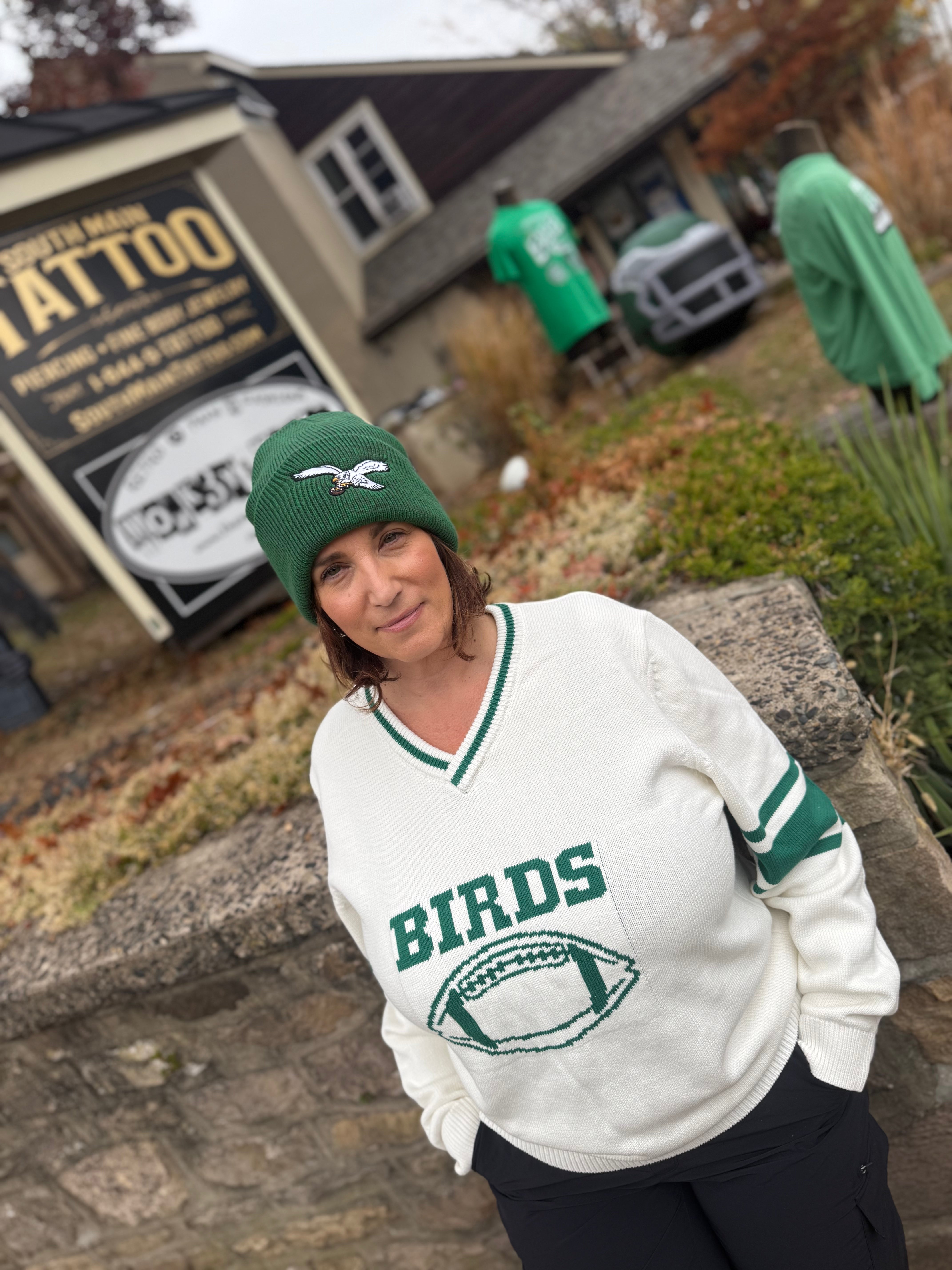 Birds Cream Varsity Ladies V-Neck Sweater