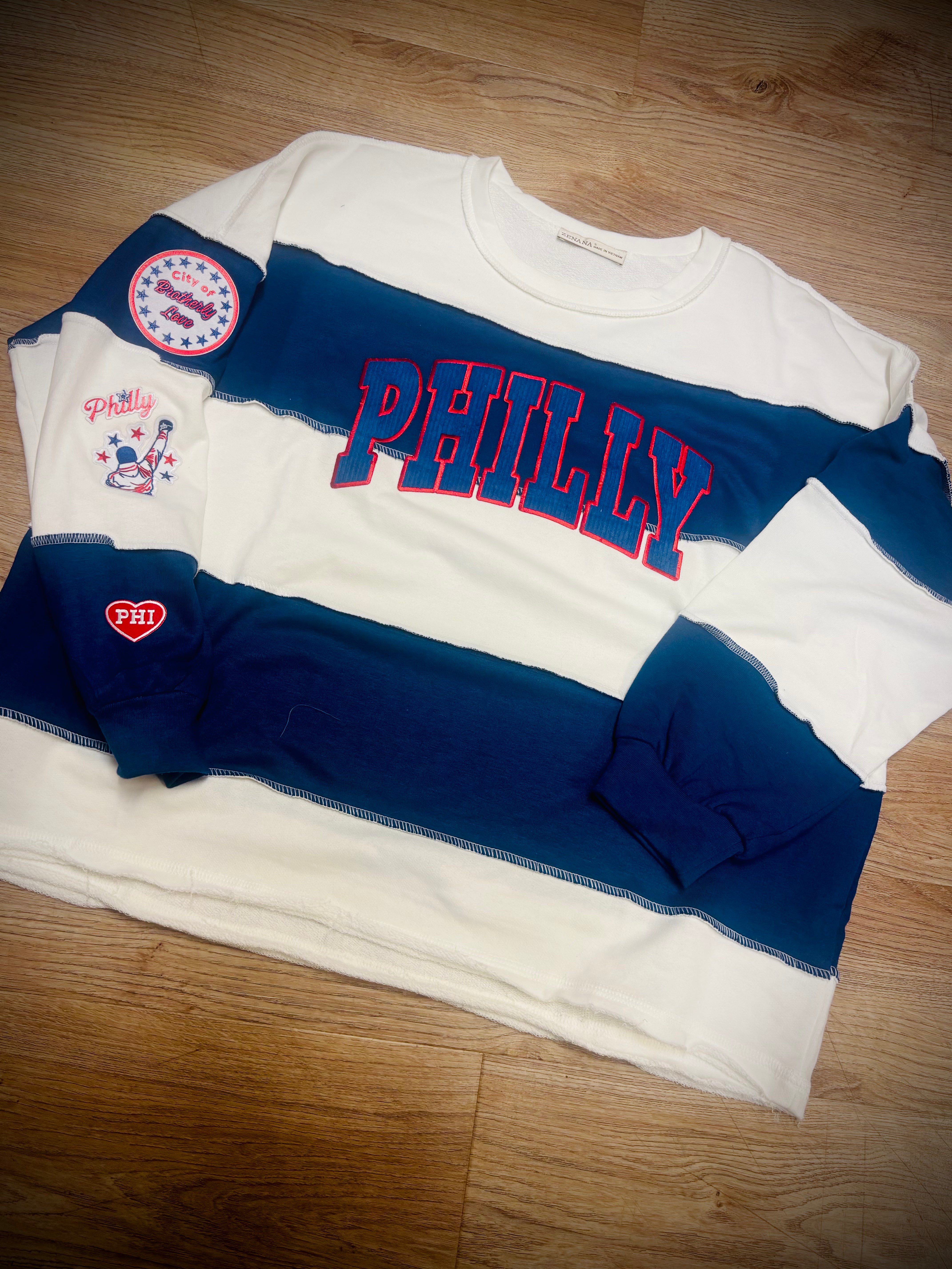 Philly Brotherly Love Ladies Striped Crew