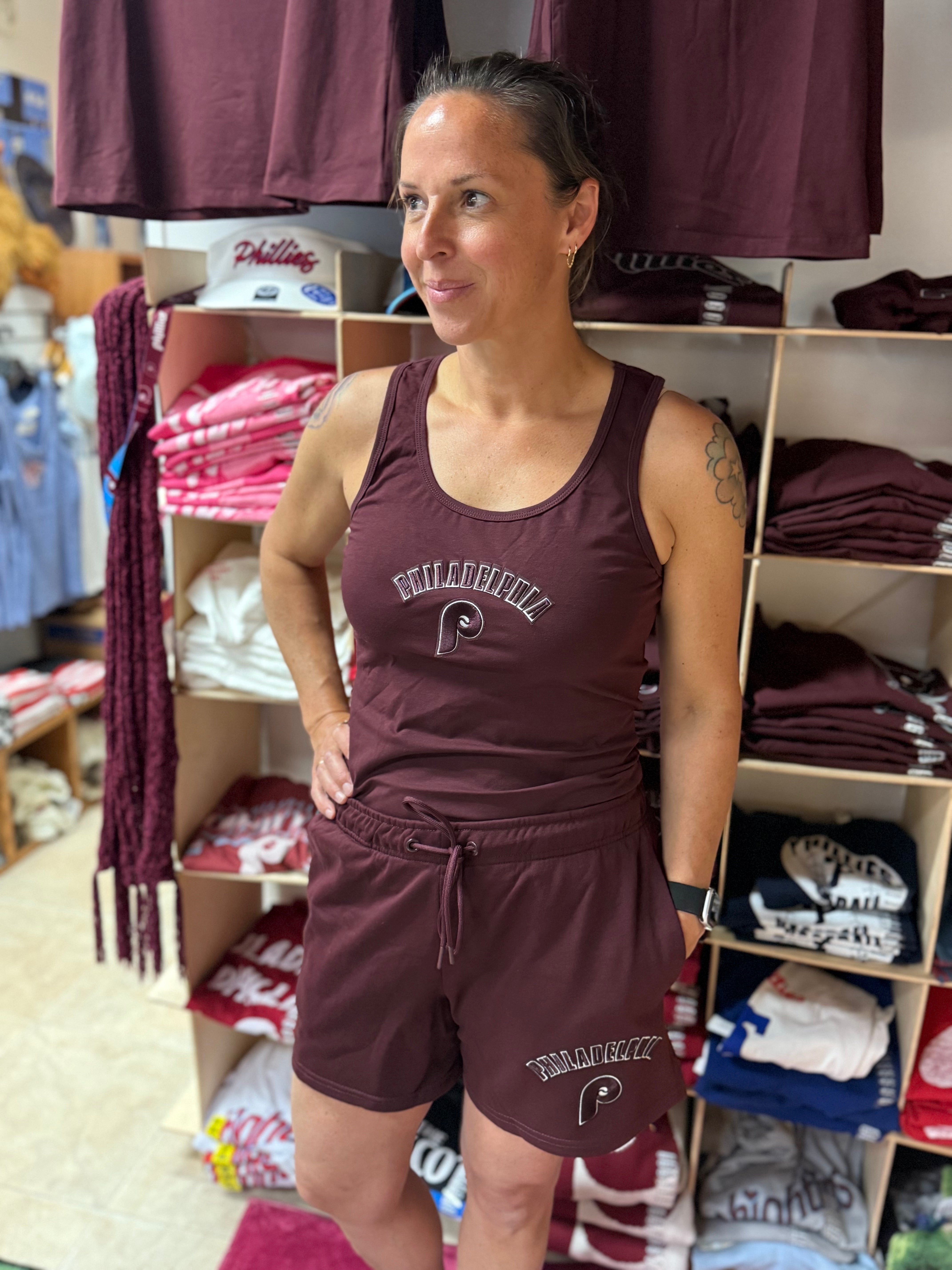 Ladies Phillies Throwback Embroidered Shorts