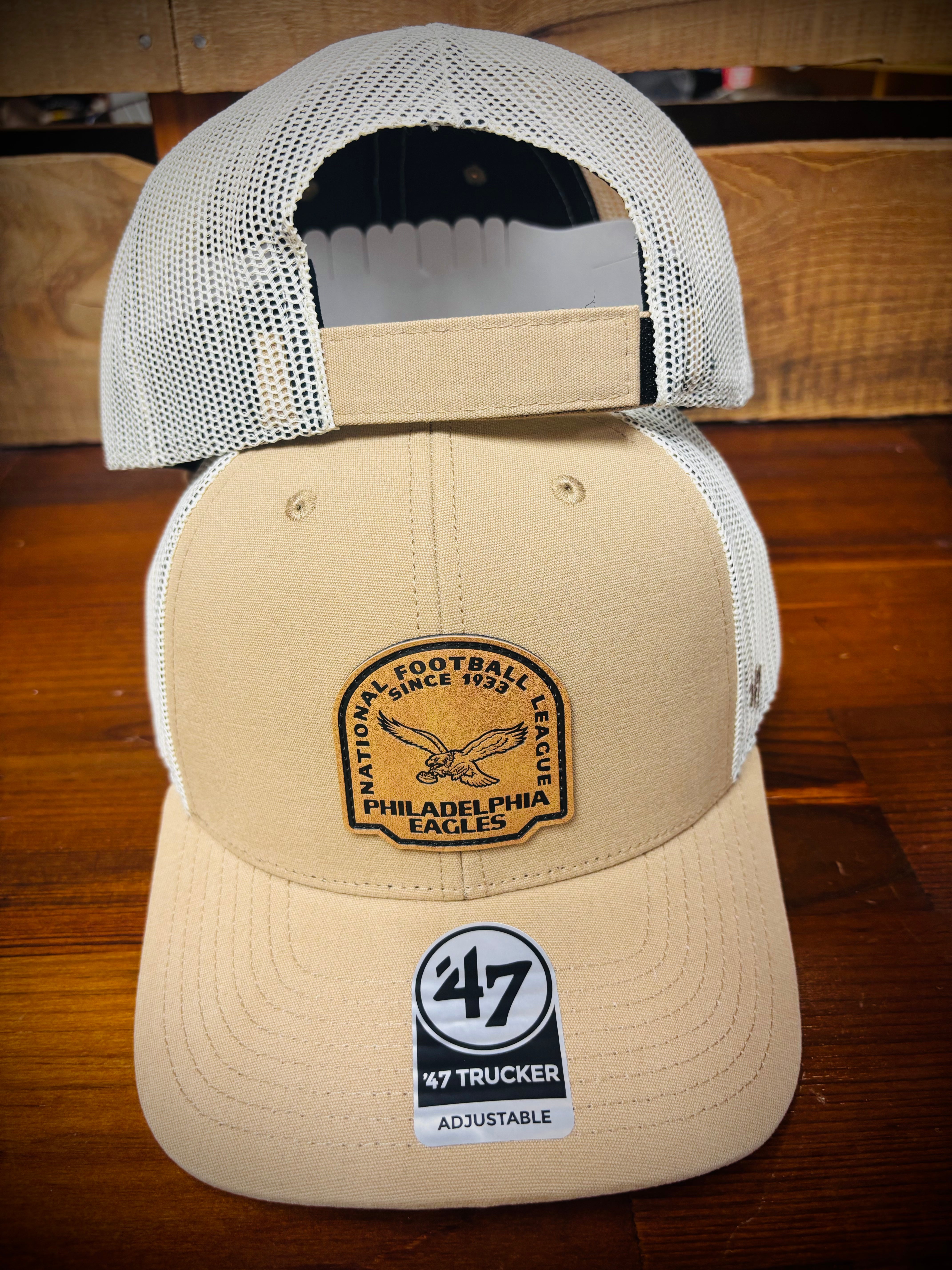Eagles Khaki Bone Hide Strap Trucker