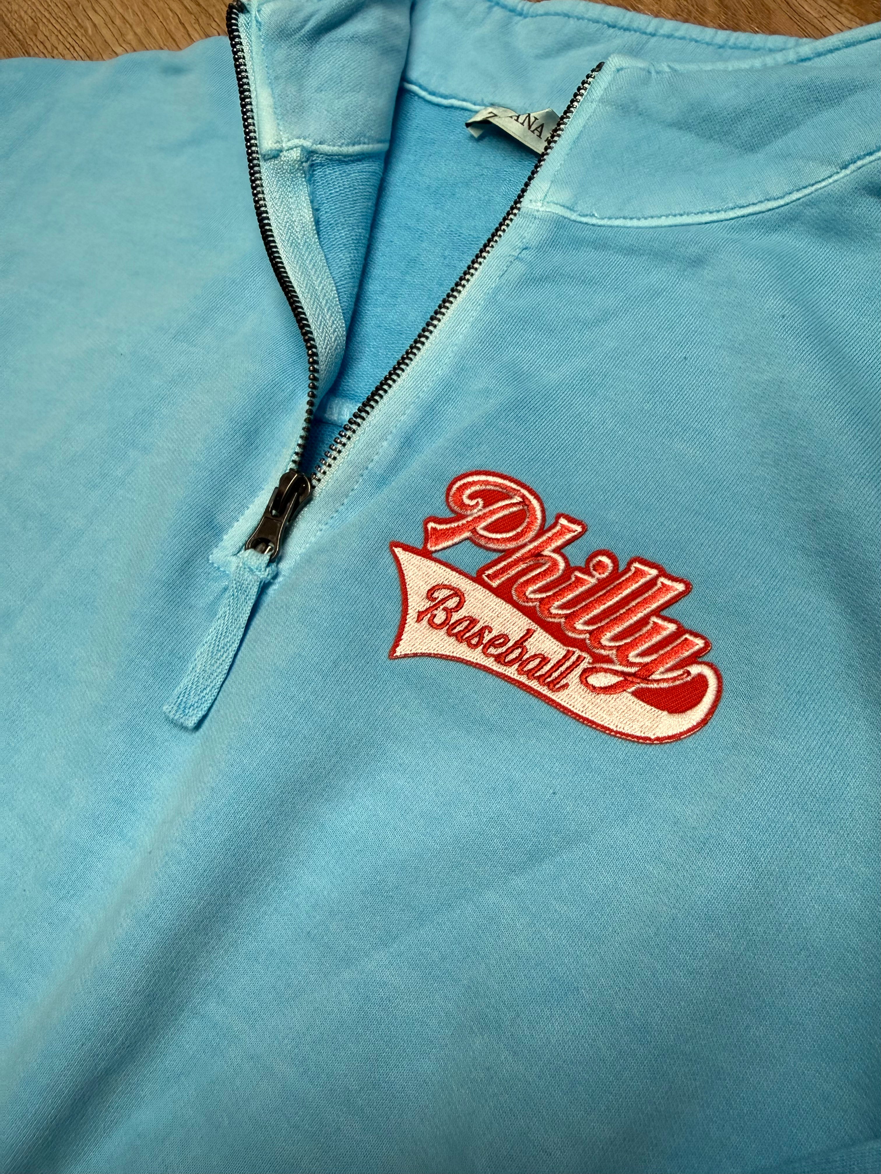 Ladies Philly Baseball Powder Blue 1/4 Zip