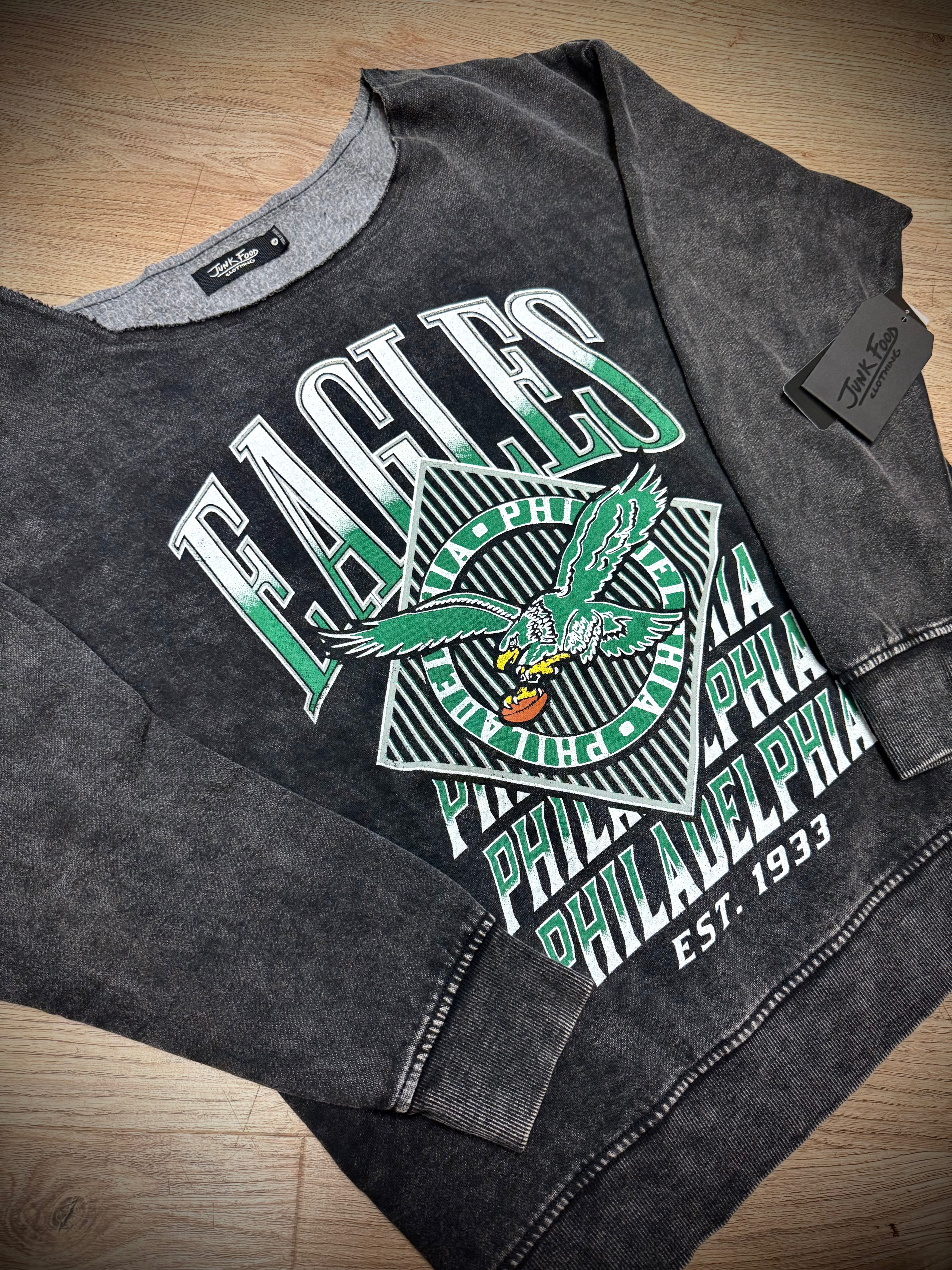 Ladies Eagles Off the Shoulder Crop Fleece