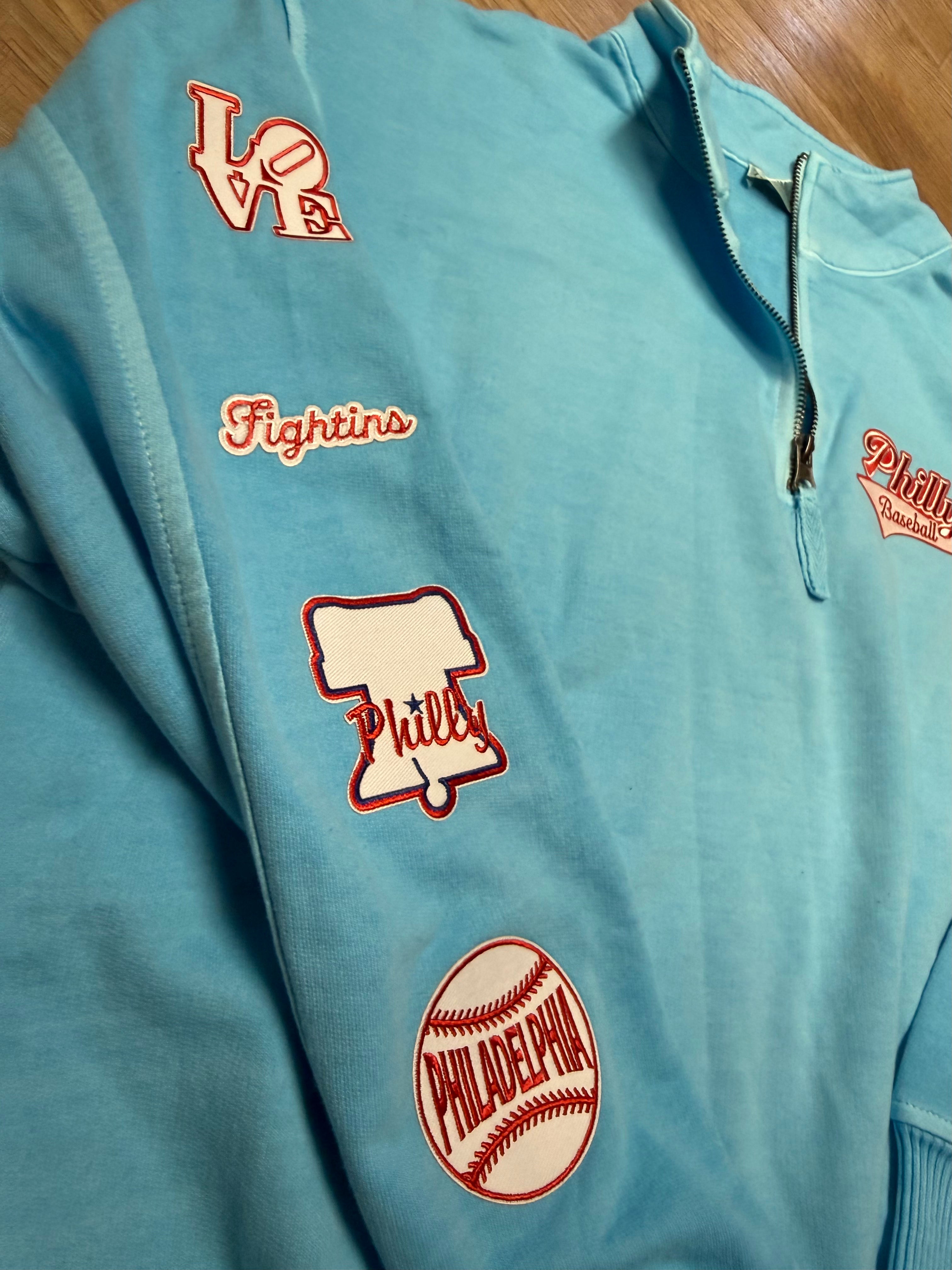Ladies Philly Baseball Powder Blue 1/4 Zip