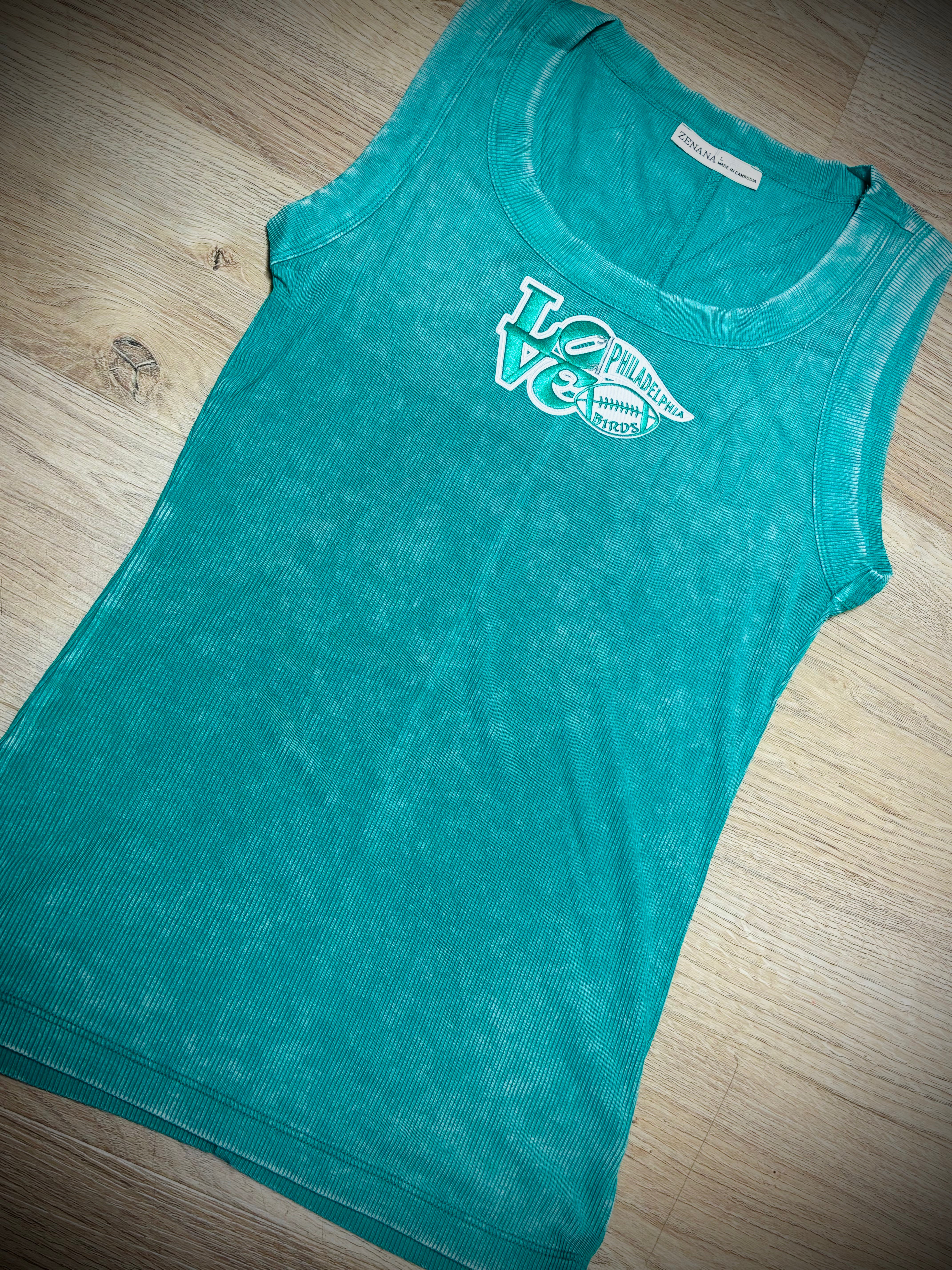 Ladies Kelly Green LoveBirds Ribbed Tank