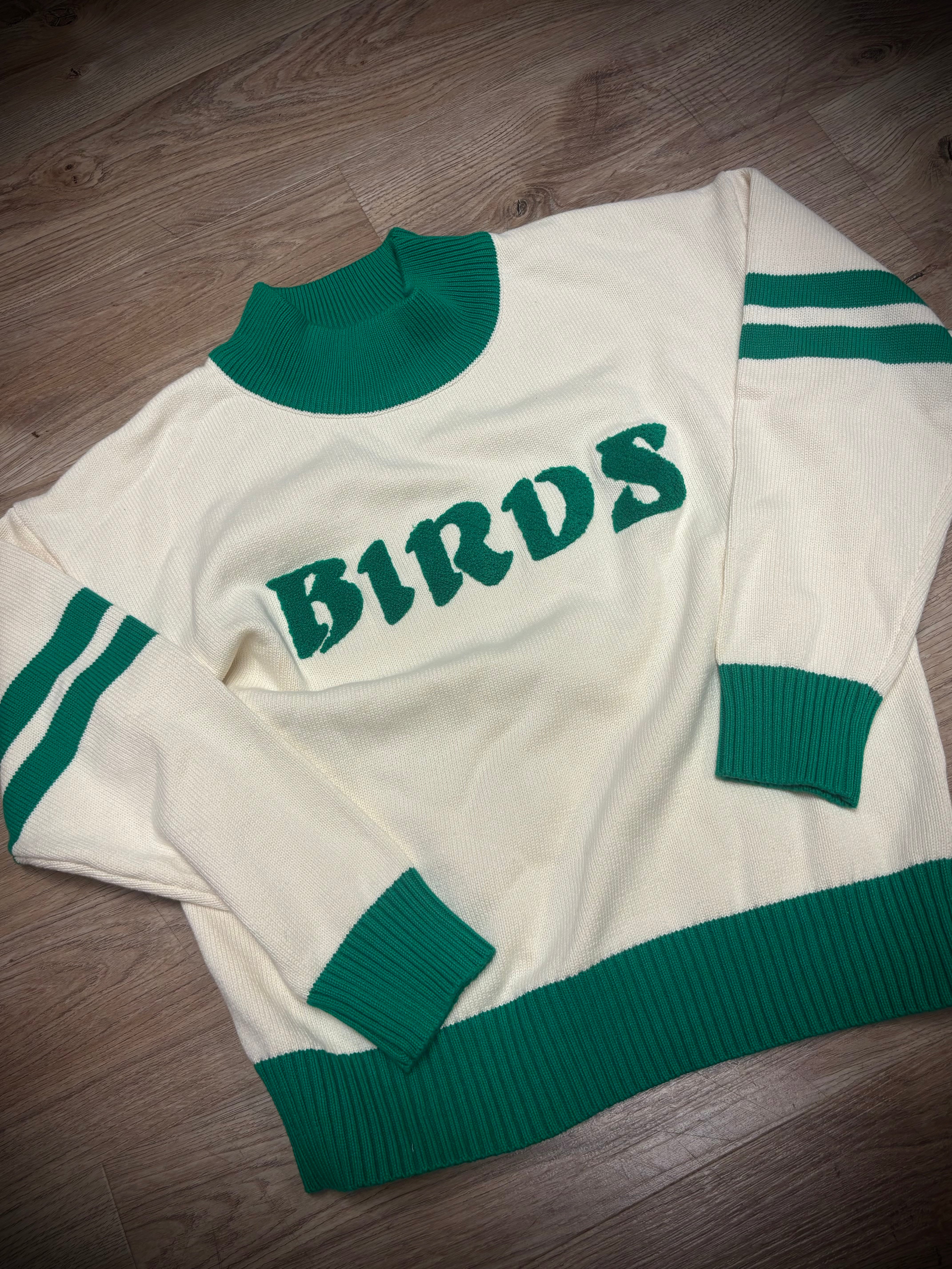 Birds Color Mock Neck Sweater