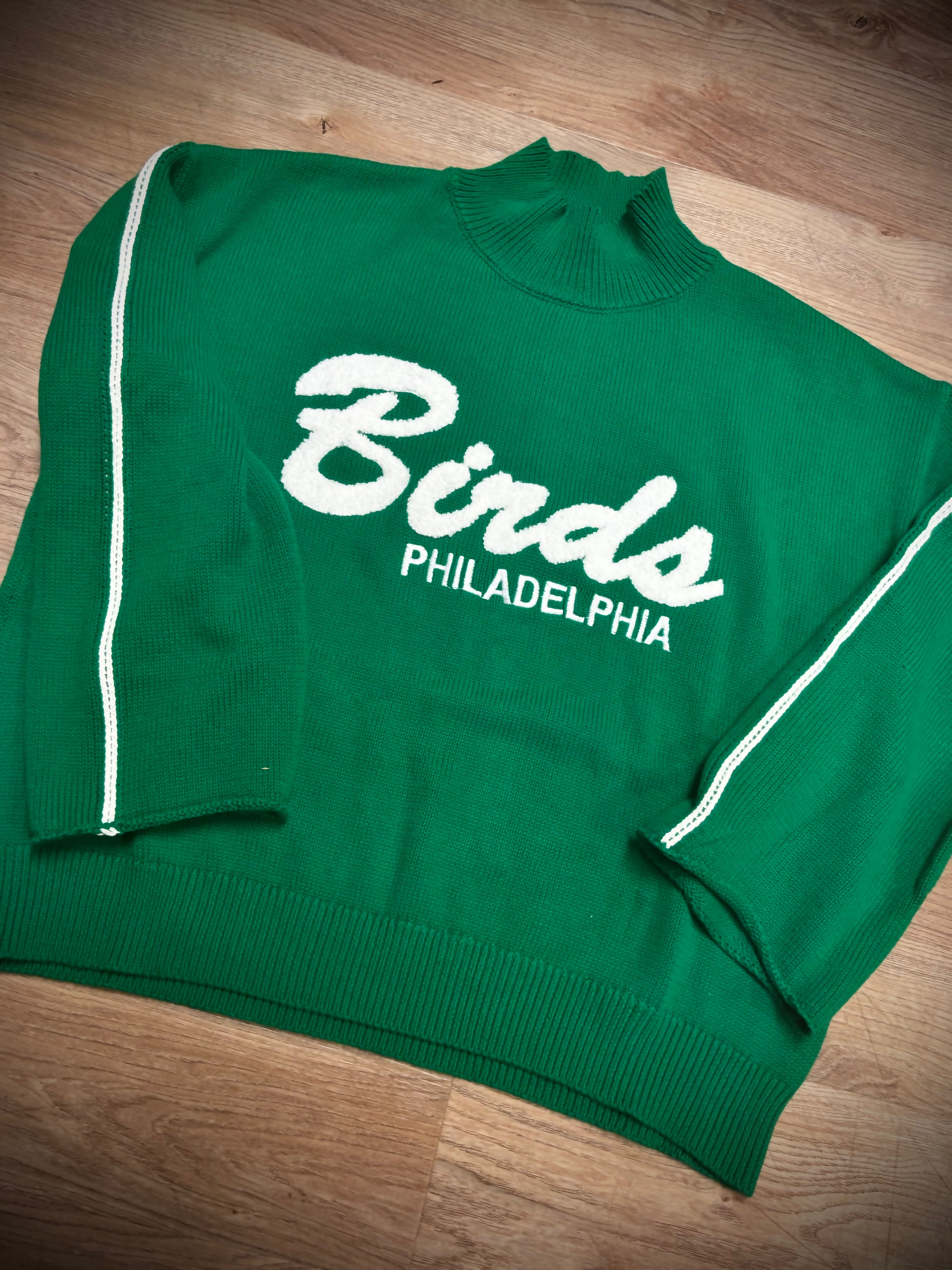 Birds Phila Mock Neck Bell Sleeve Sweater