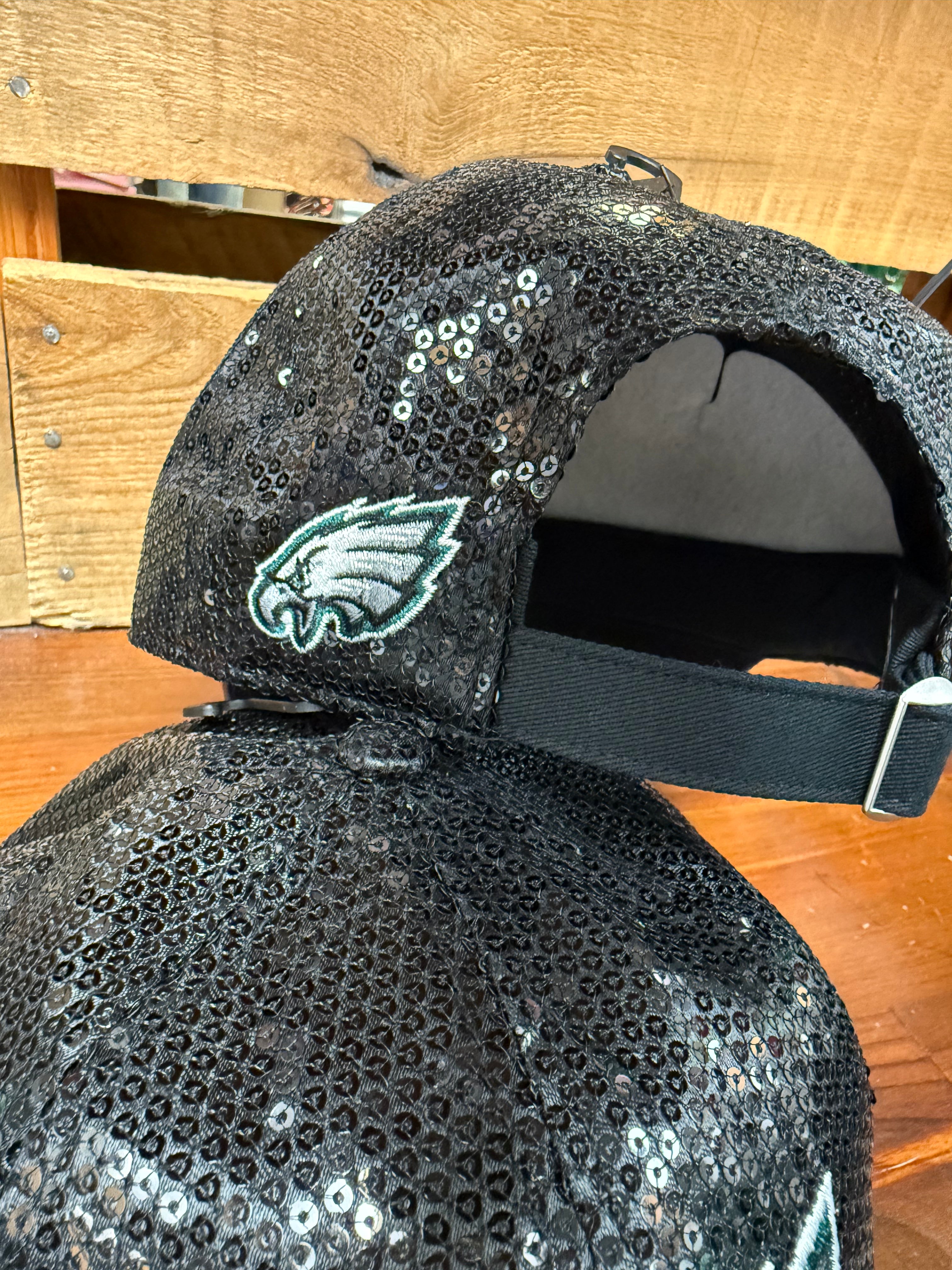 Ladies Eagles Black Dazzle Bling Cleanup Hat