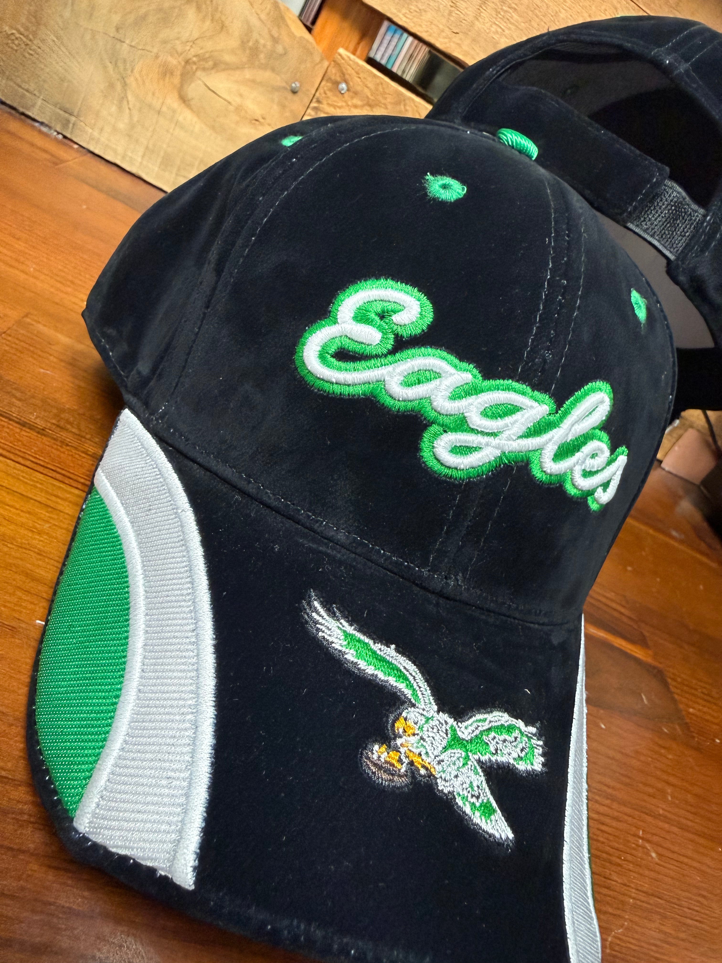 Ladies Eagles Black Velvet Denim Script Hat