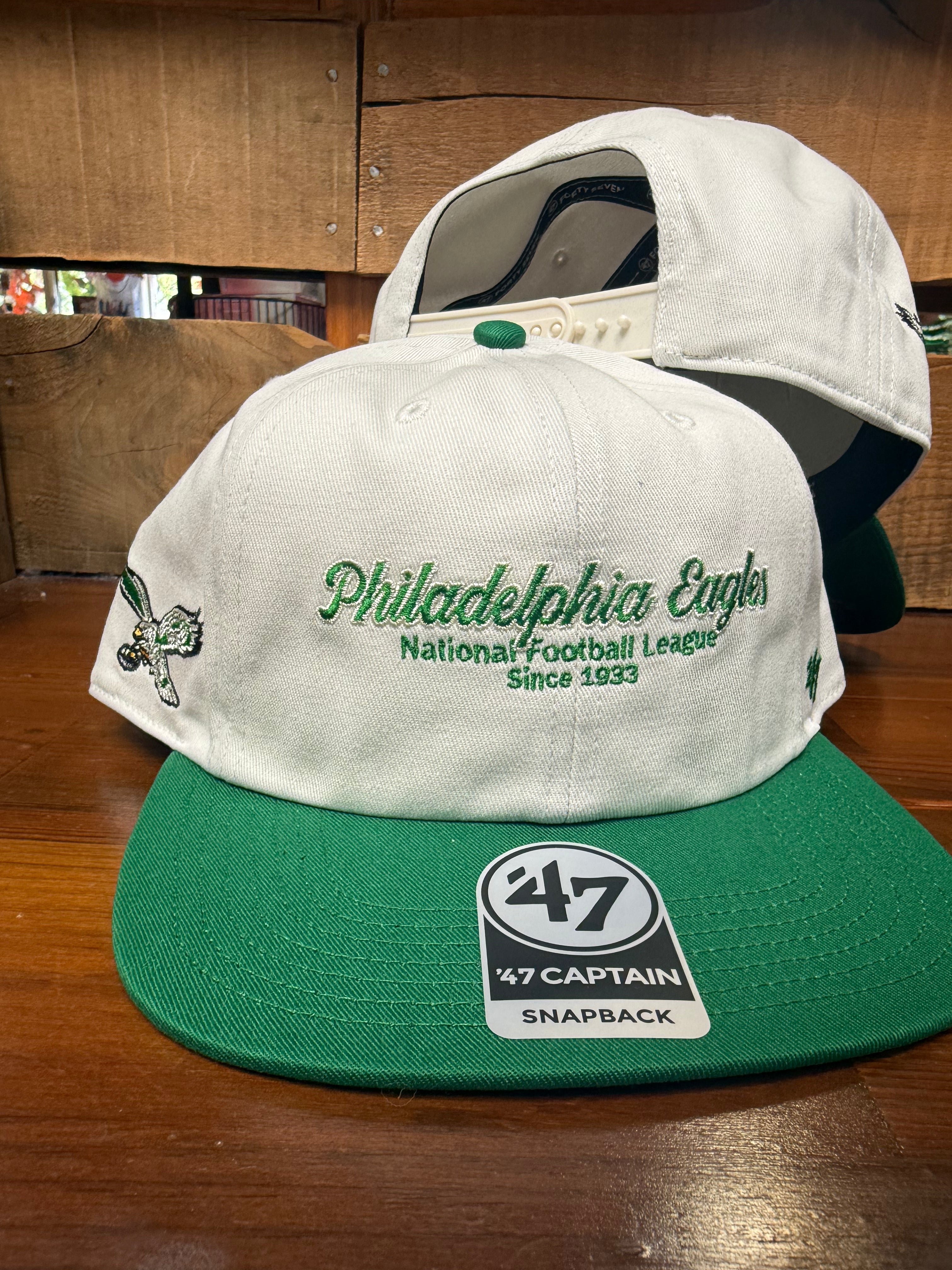 Eagles Throwback Sandstone Script Stack Captain Hat