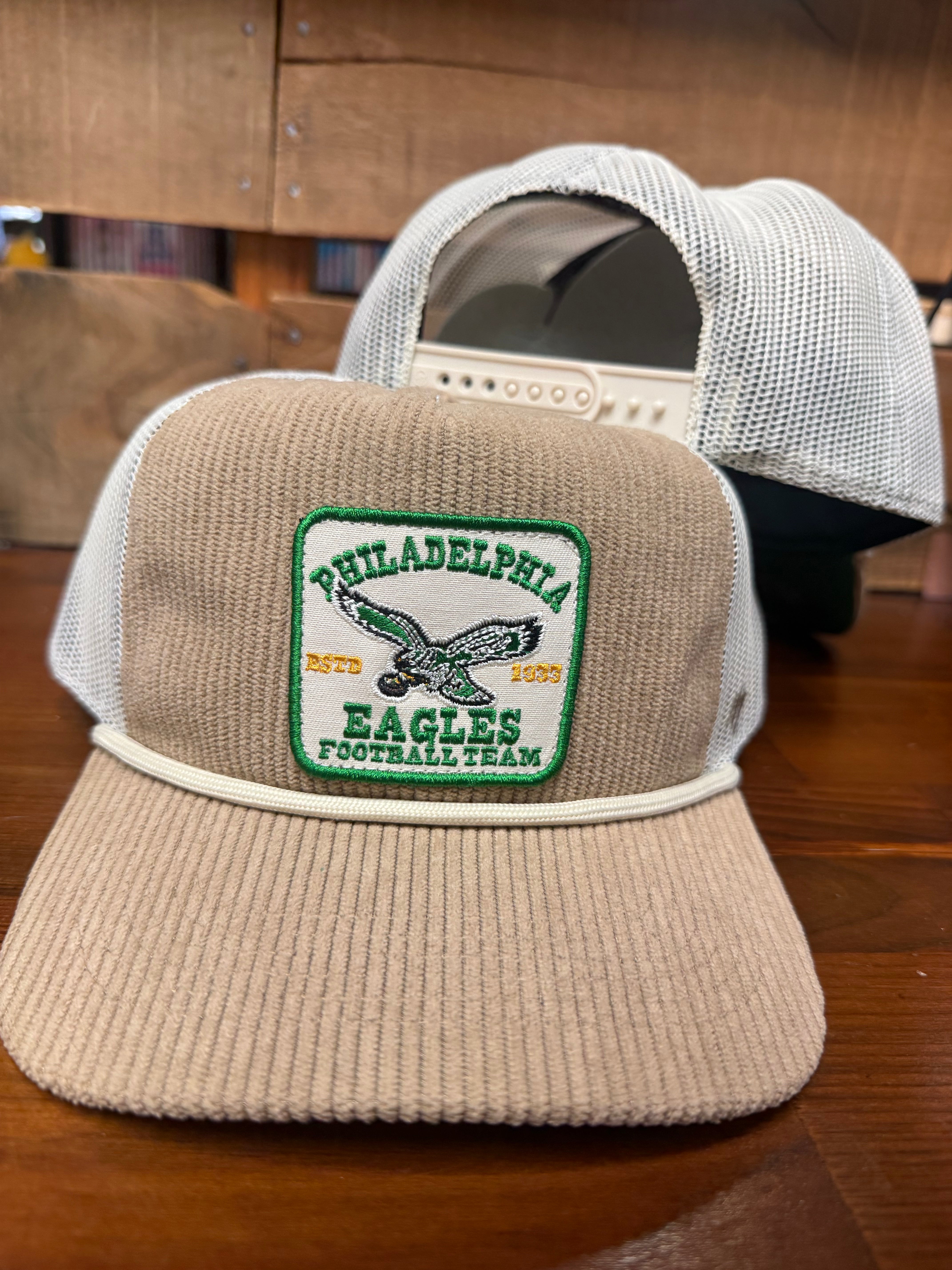 Eagles Khaki Cortlandia Corduroy Hitch Trucker Hat