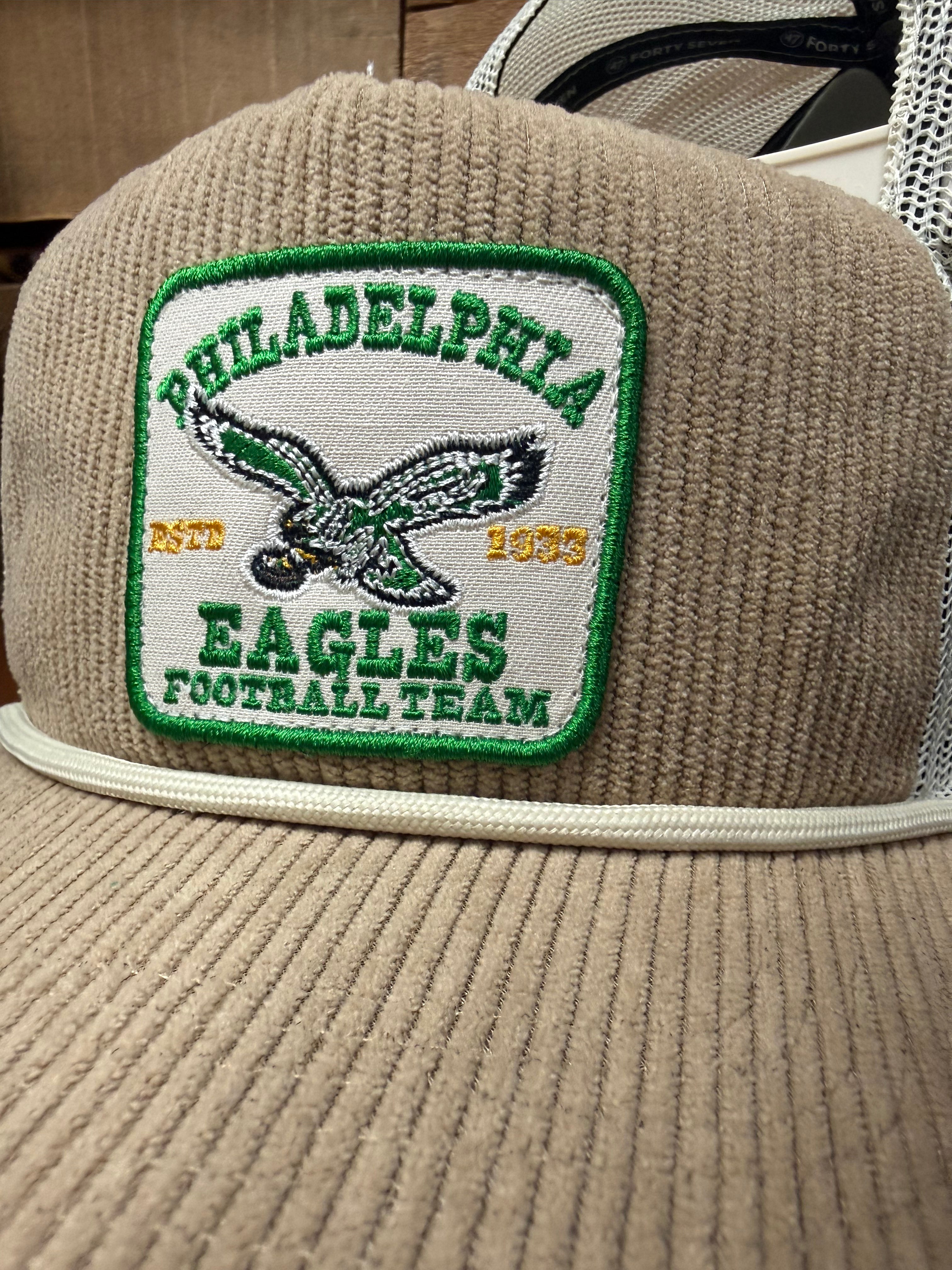 Eagles Khaki Cortlandia Corduroy Hitch Trucker Hat