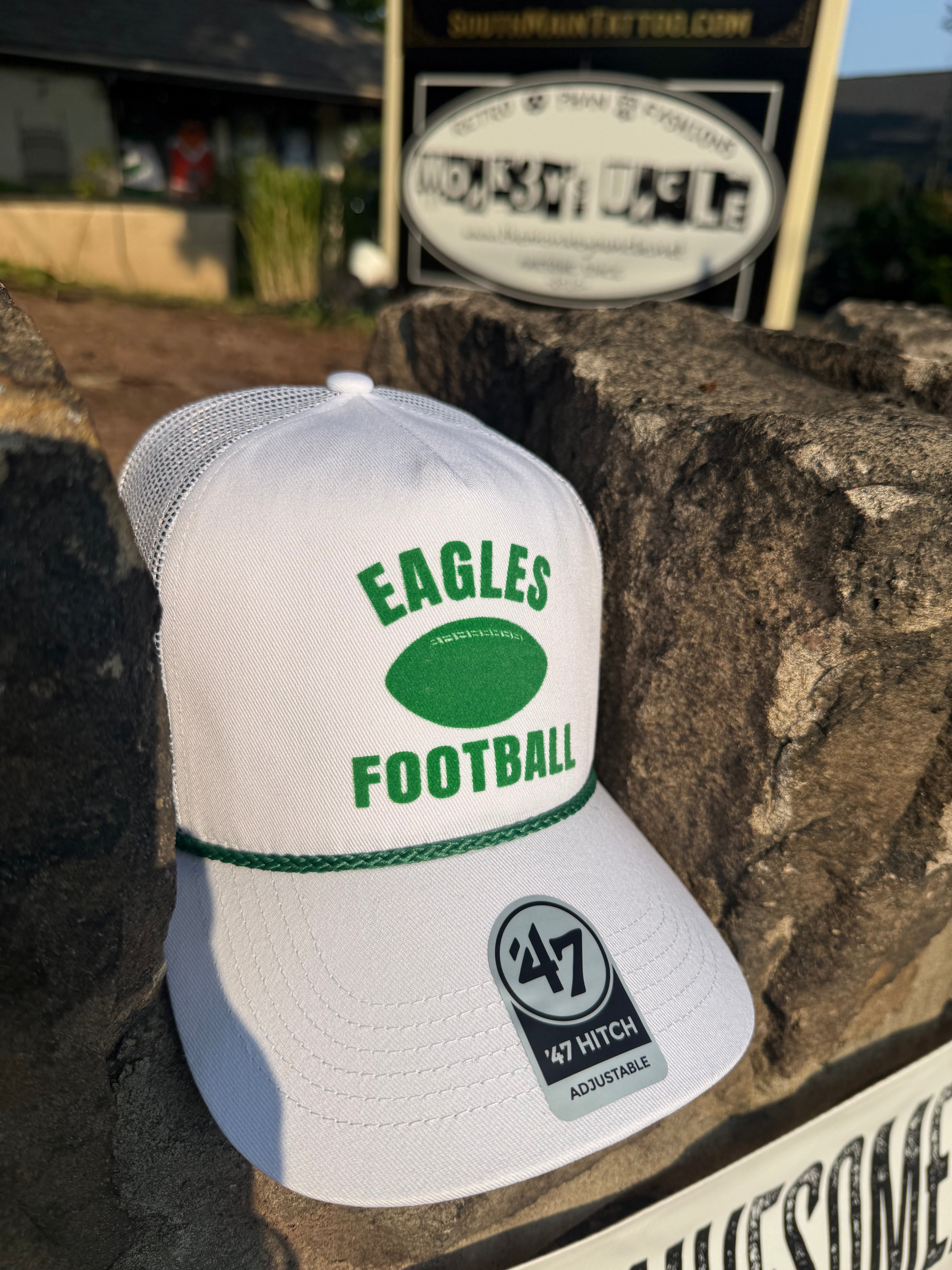 Eagles Throwback White Flock Ball Trucker Hat