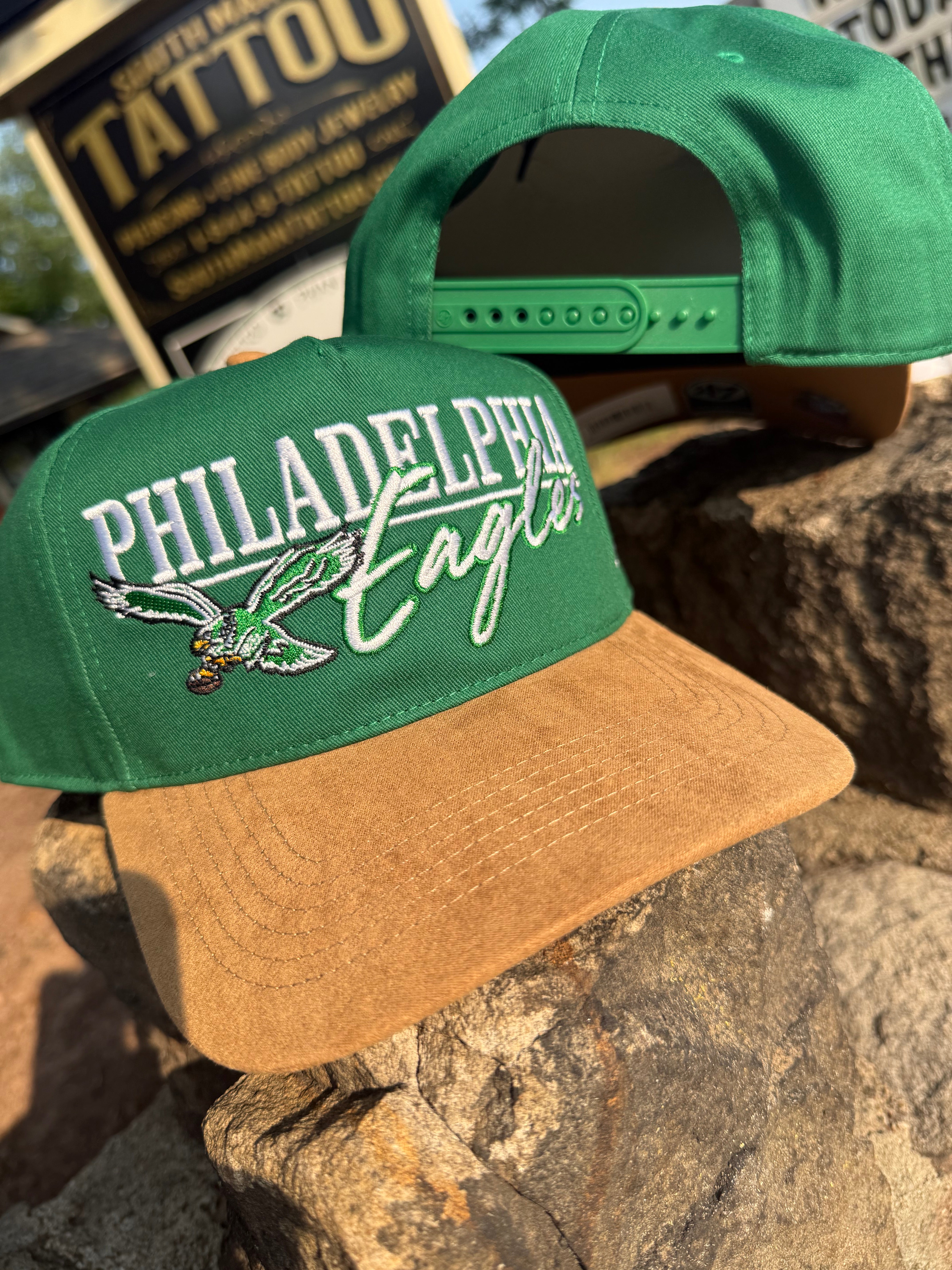 Eagles Throwback Kelly Scribe Line Hitch Snapback Hat
