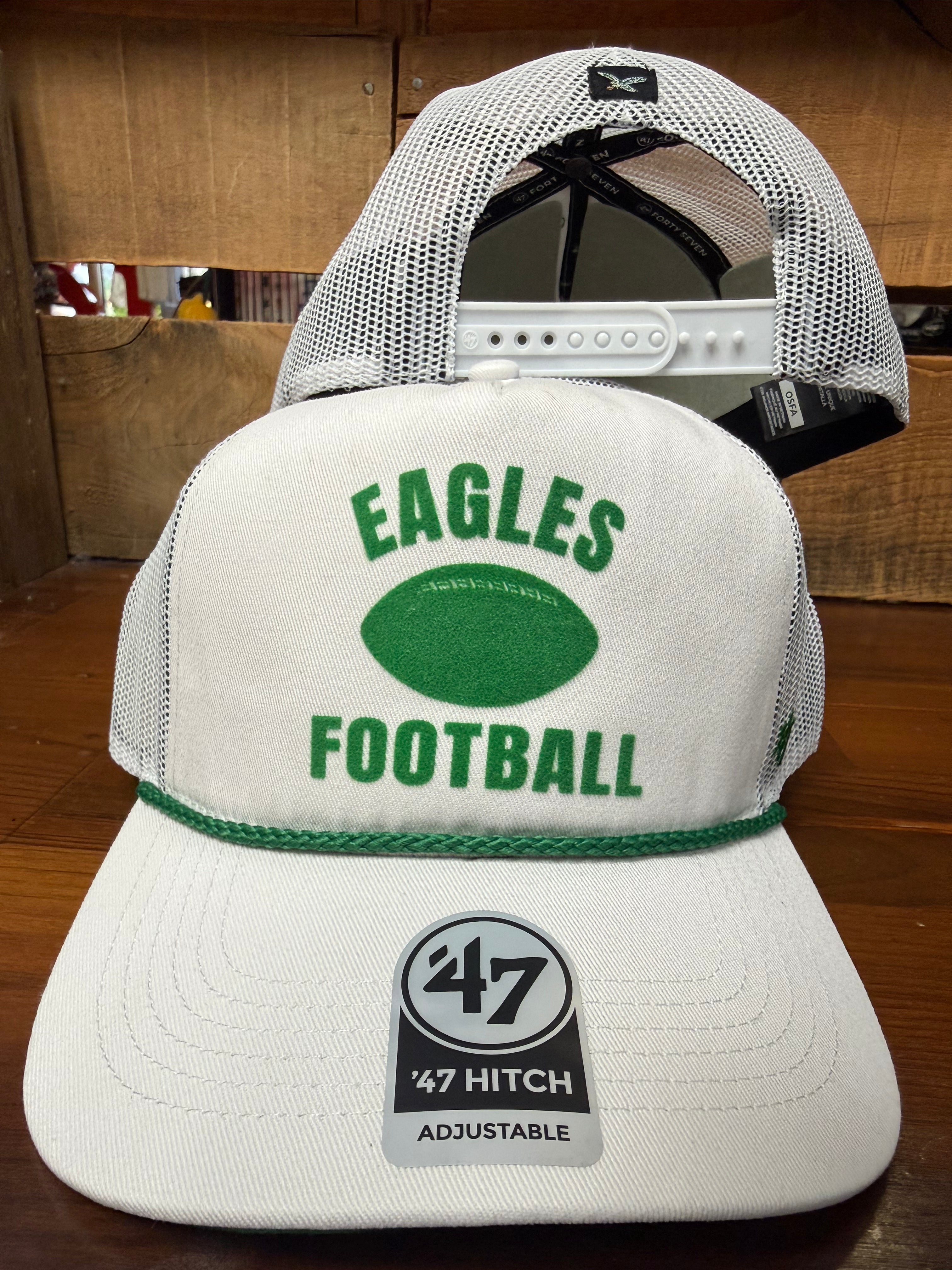 Eagles Throwback White Flock Ball Trucker Hat
