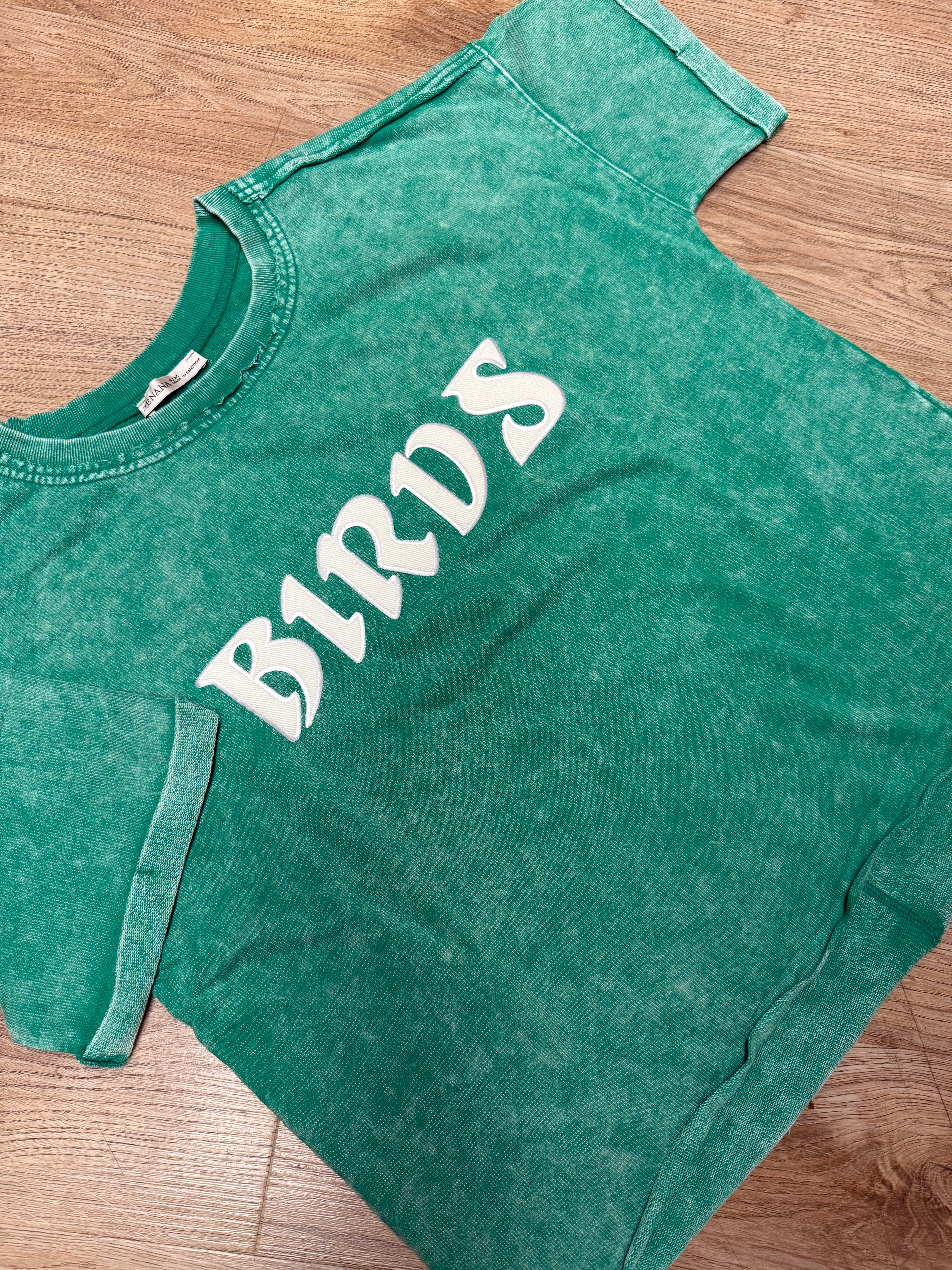 Ladies Birds Cap Sleeve Oversized Crew Sweatshirt