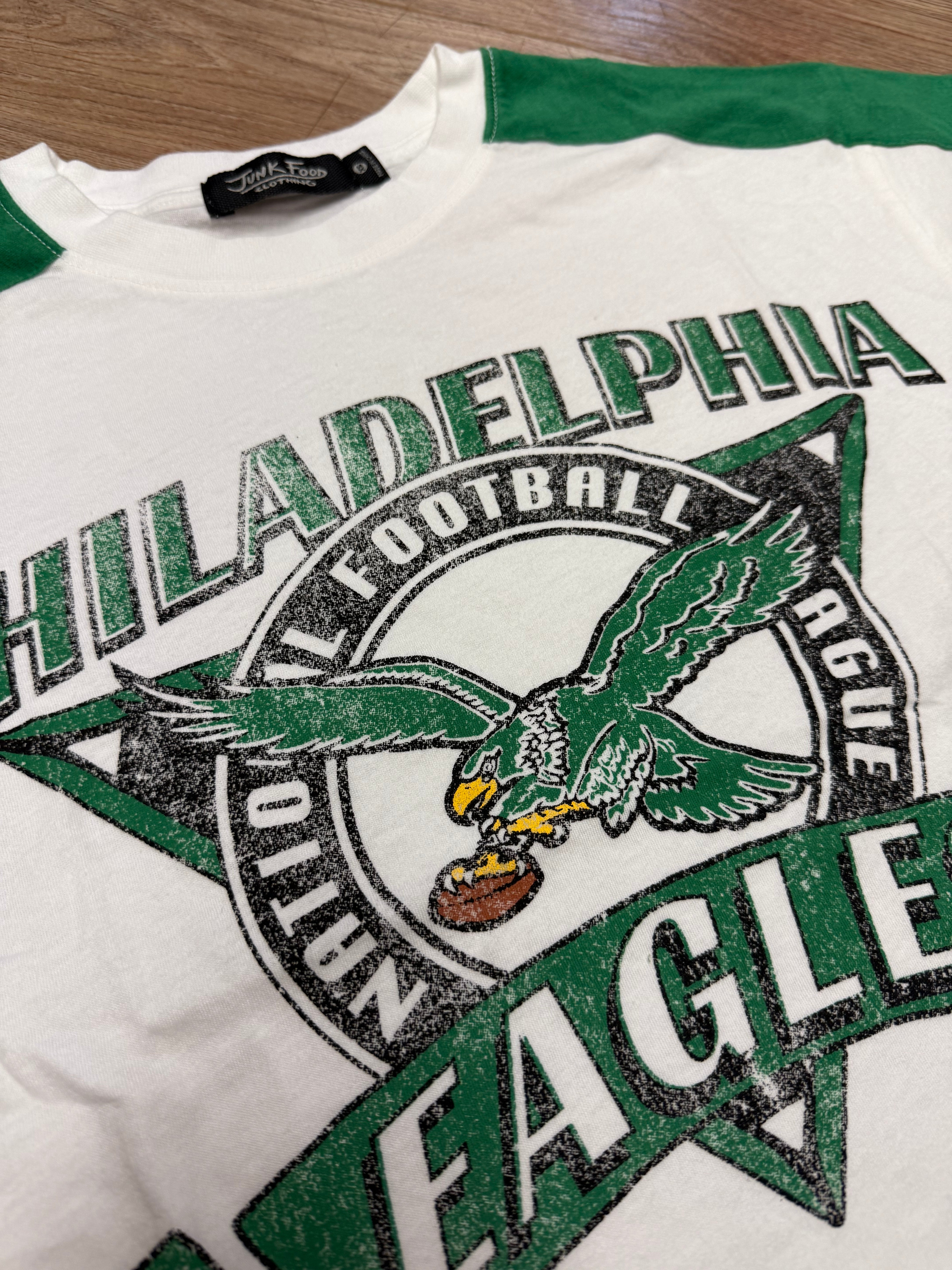 Ladies Eagles Color Block Stripes Boxy Crop Tee