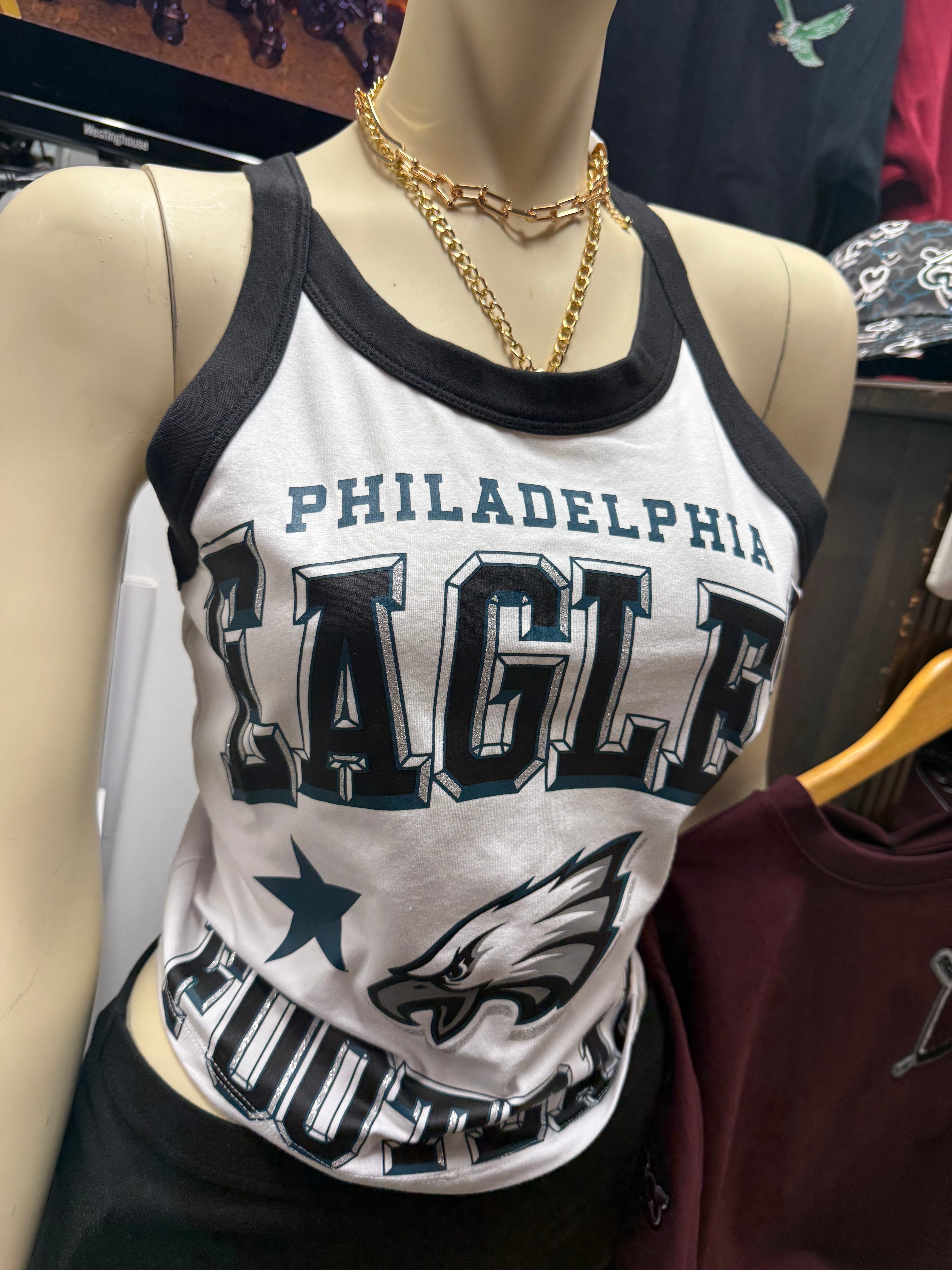 Ladies Eagles White Energize Sport Crop Tank Top