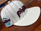 Throwback Phillies Eggshell Pinstripe Leather Flat Brim Hat
