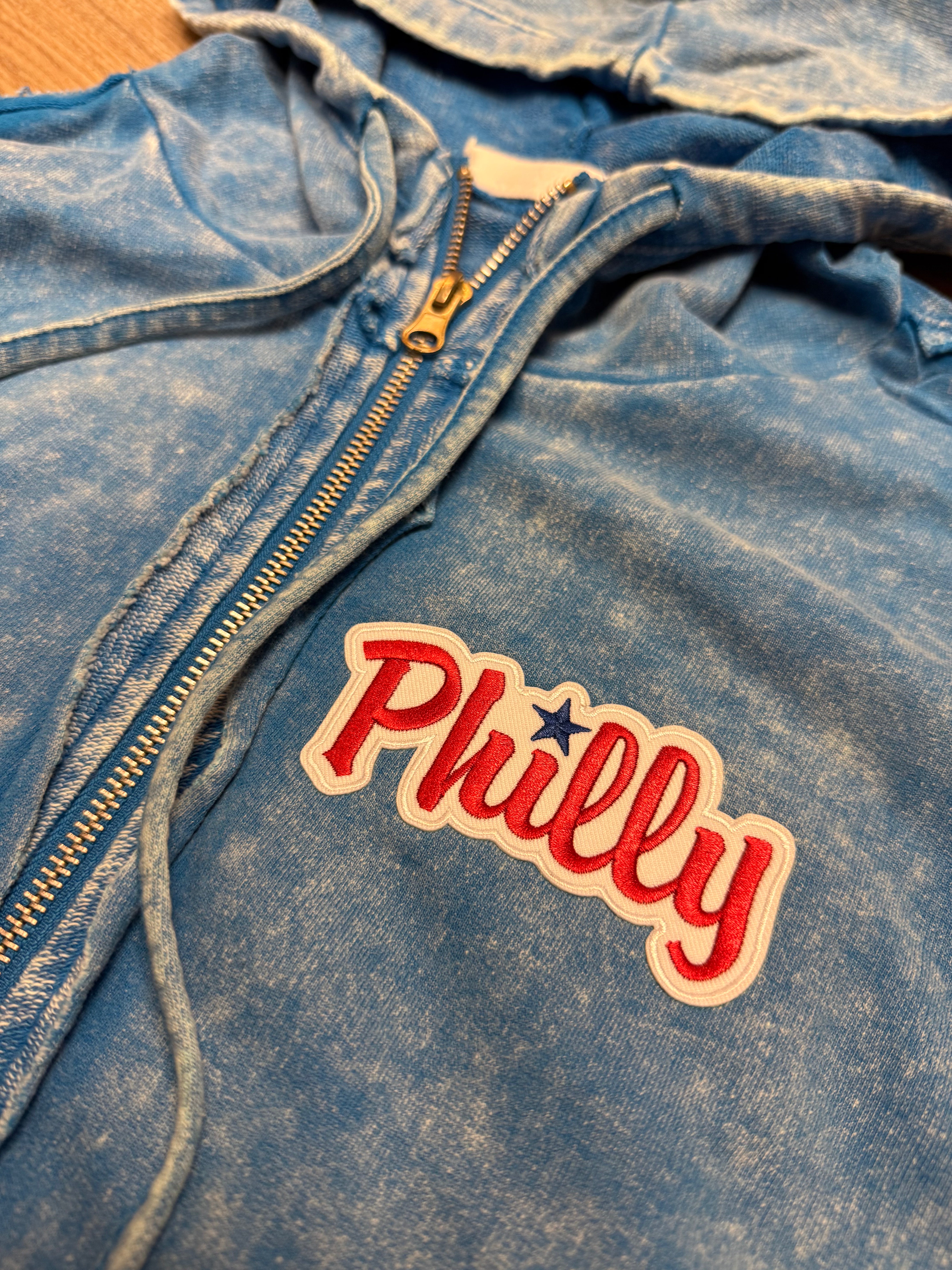 Ladies Philly Blue Burn Out Full Zip Hoodie