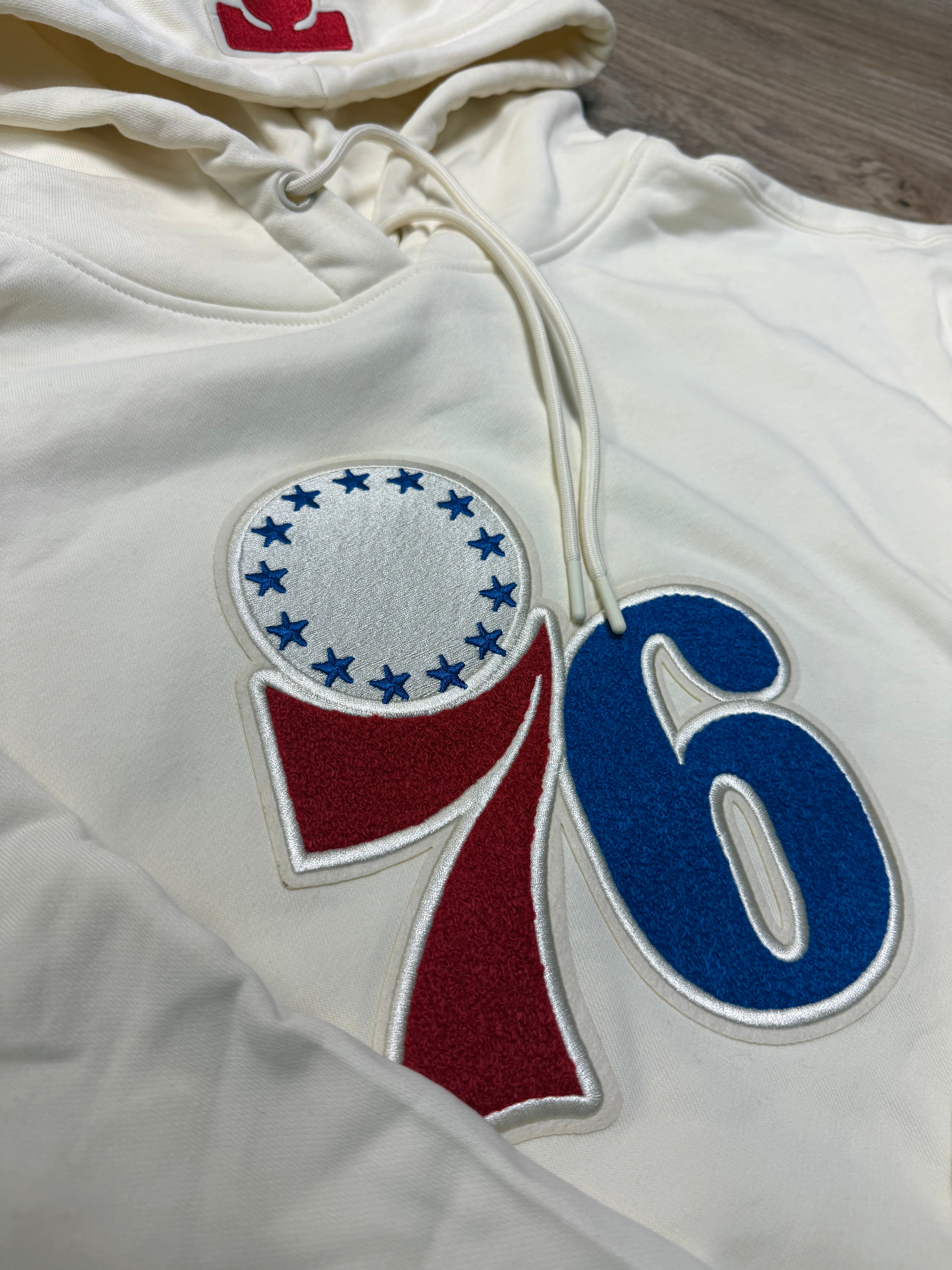 Ladies Sixers Retro Classic Cream Crop Pullover Hoodie