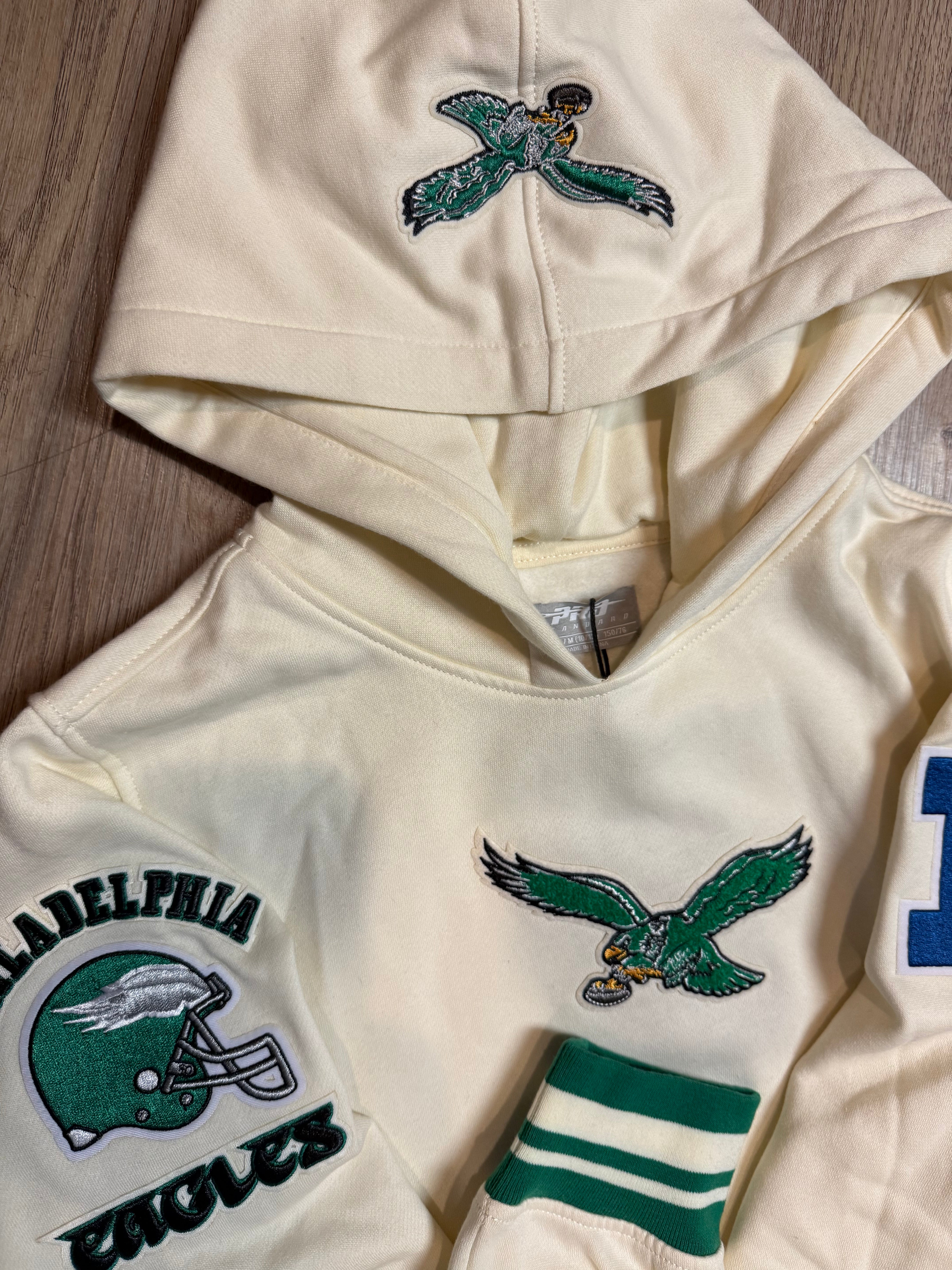Eagles Kids Throwback Cream Fleece Pull Over Hoody