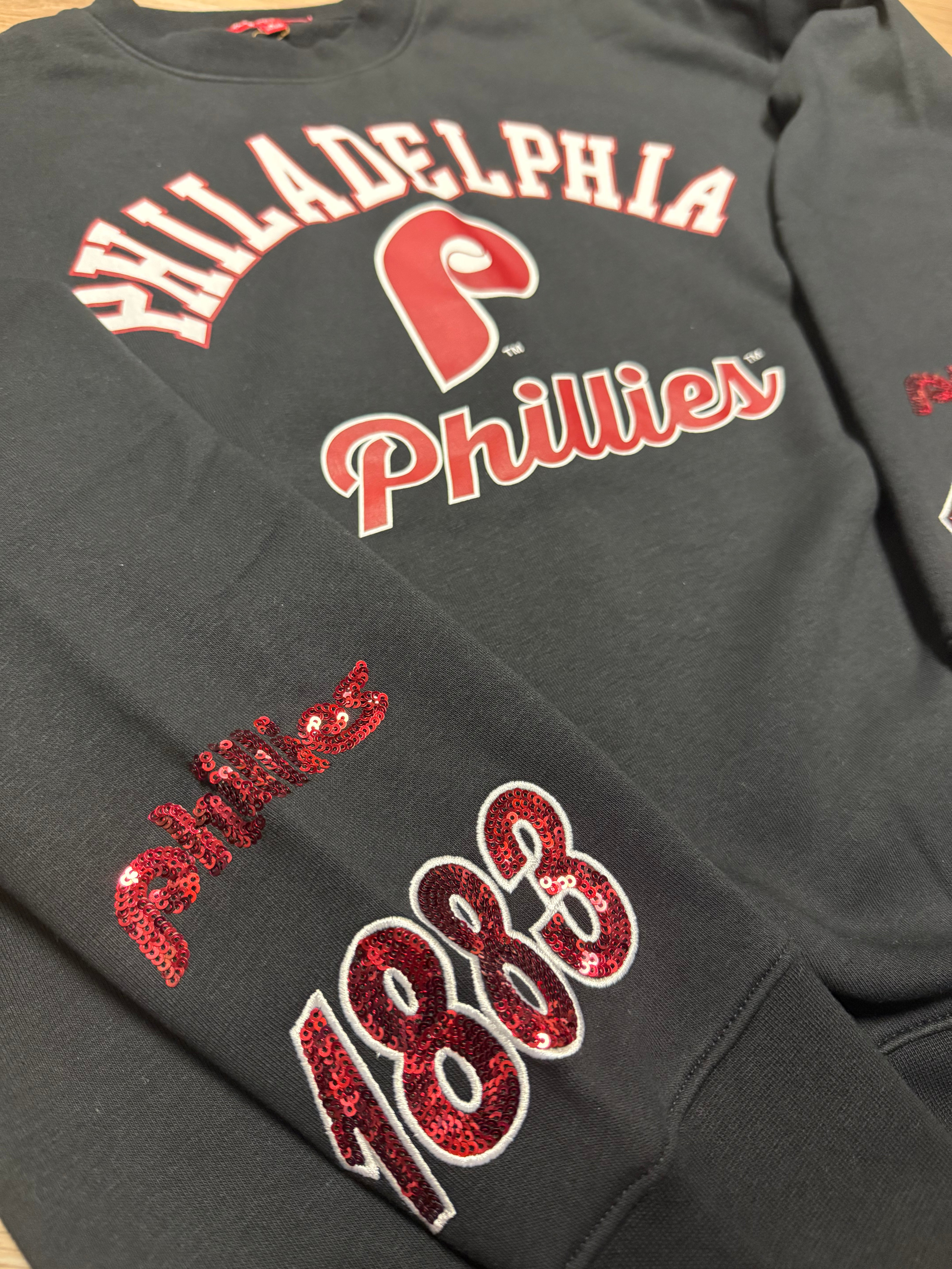 Ladies Phillies CR Fleece Bling Crew Sweatshirt