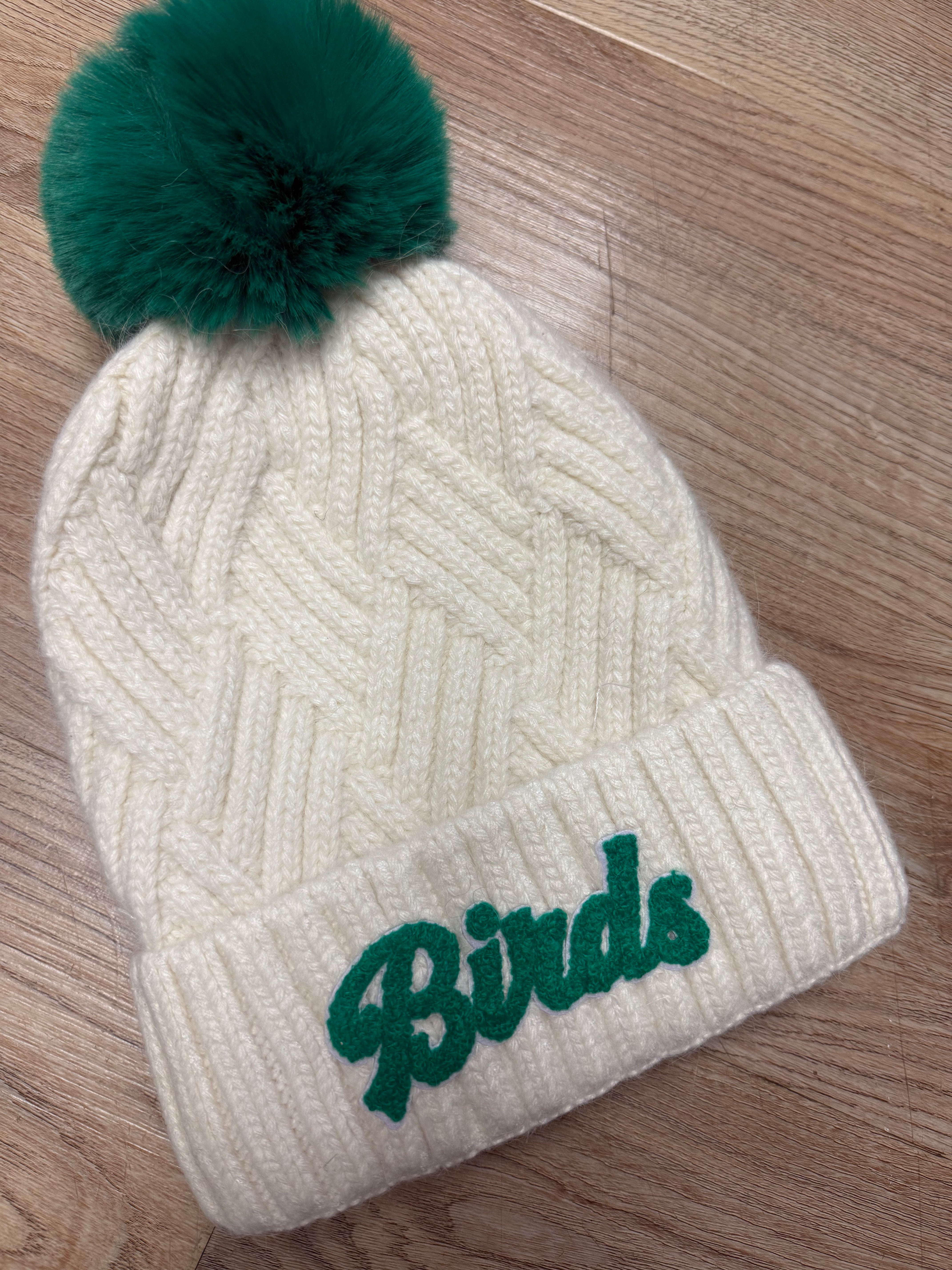 Ladies Birds Cozy Knit Pompom Hat